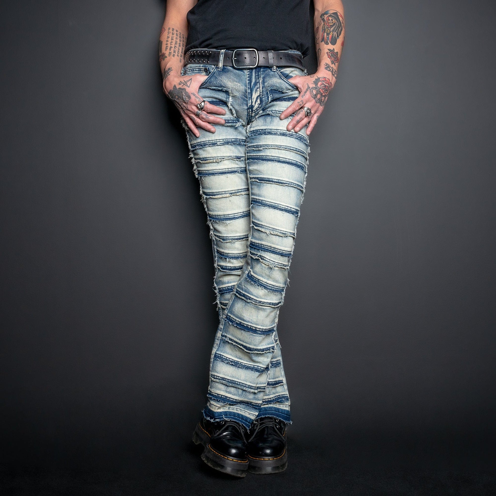 Wornstar Clothing Mens Jeans. Bandage Denim Stage Pants - Classic Blue