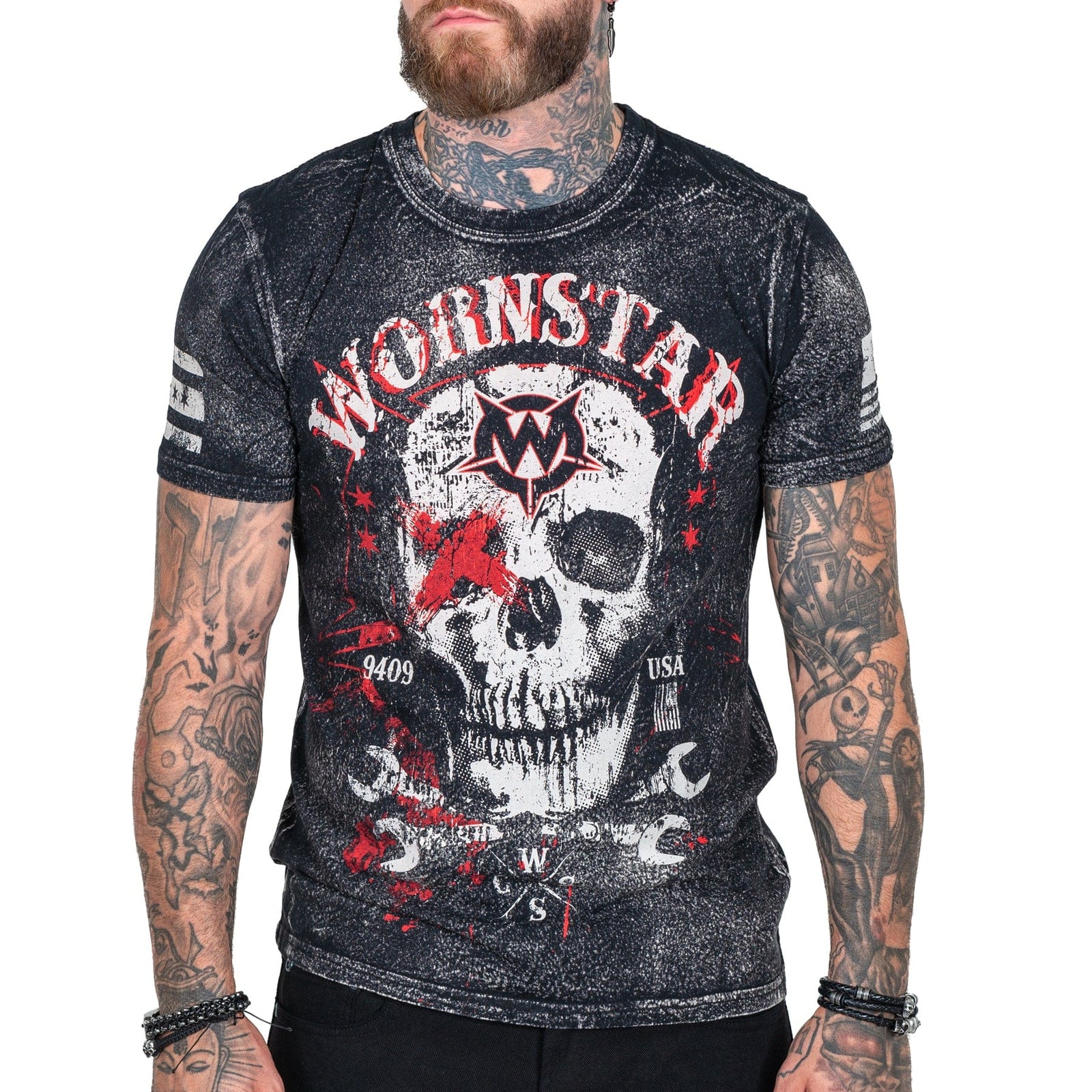 Wornstar Clothing Mens Skull T-Shirt Death Mechanic Mens Tee - Black