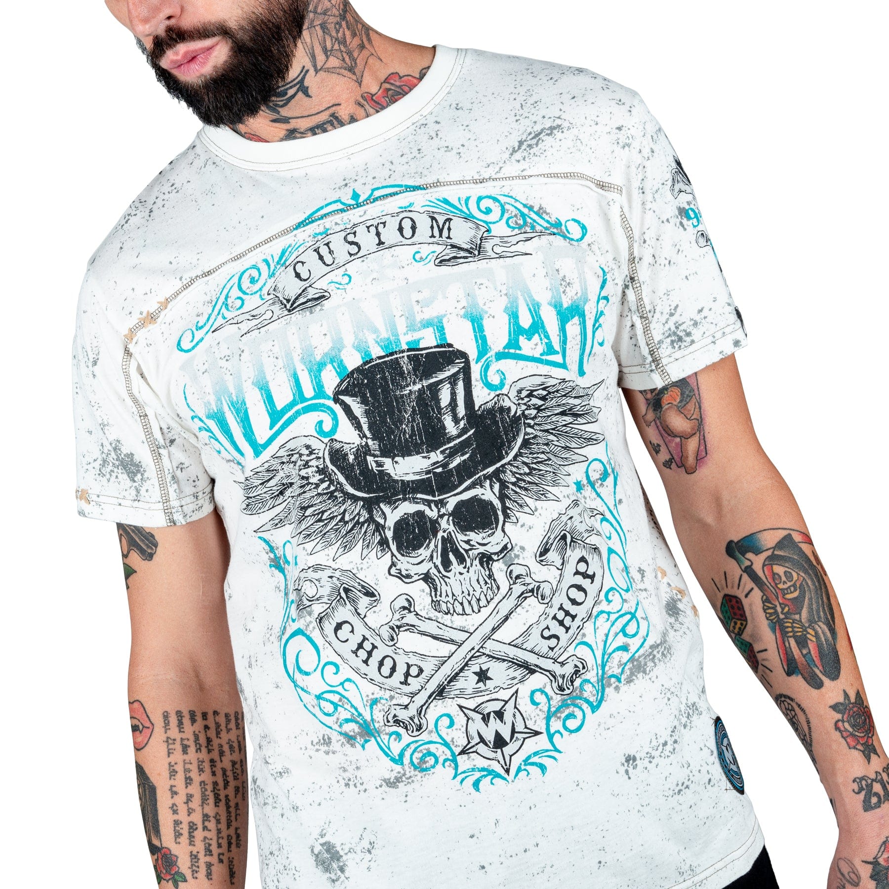 Wornstar Clothing Mens Skull T-Shirt Elegantly Wasted Mens Tee - Antique White