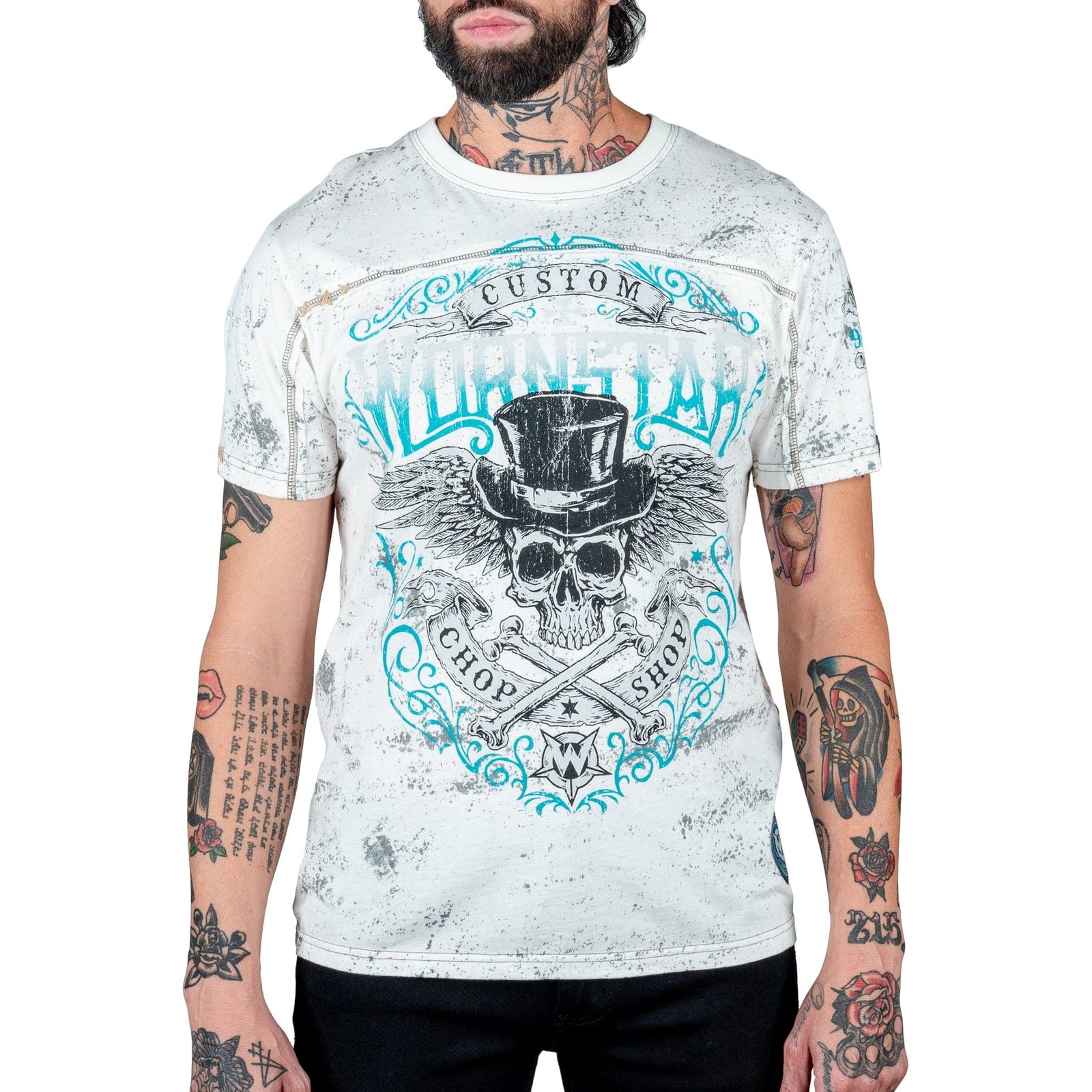 Wornstar Clothing Mens Skull T-Shirt Elegantly Wasted Mens Tee - Antique White