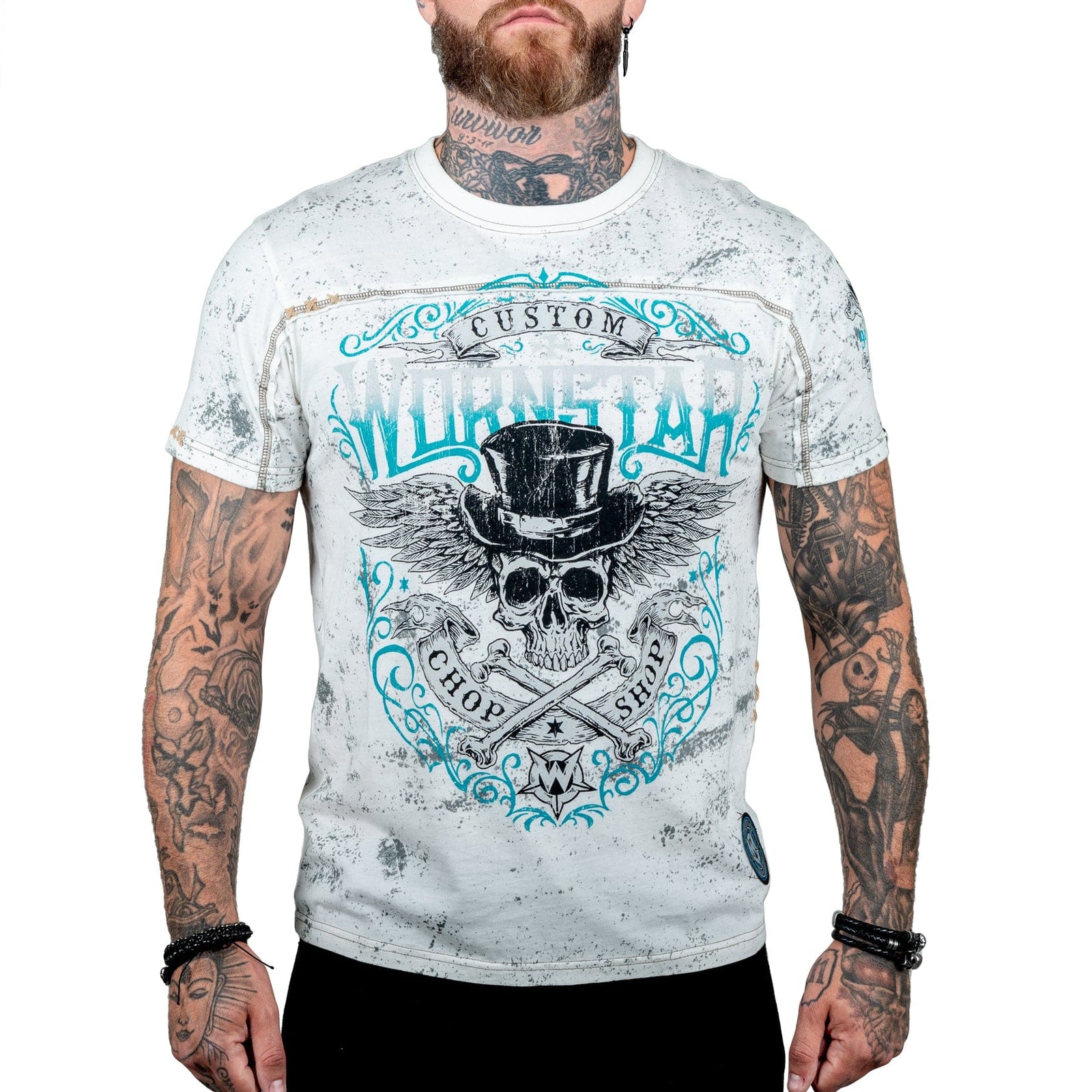 Wornstar Clothing Mens Skull T-Shirt Elegantly Wasted Mens Tee - Antique White