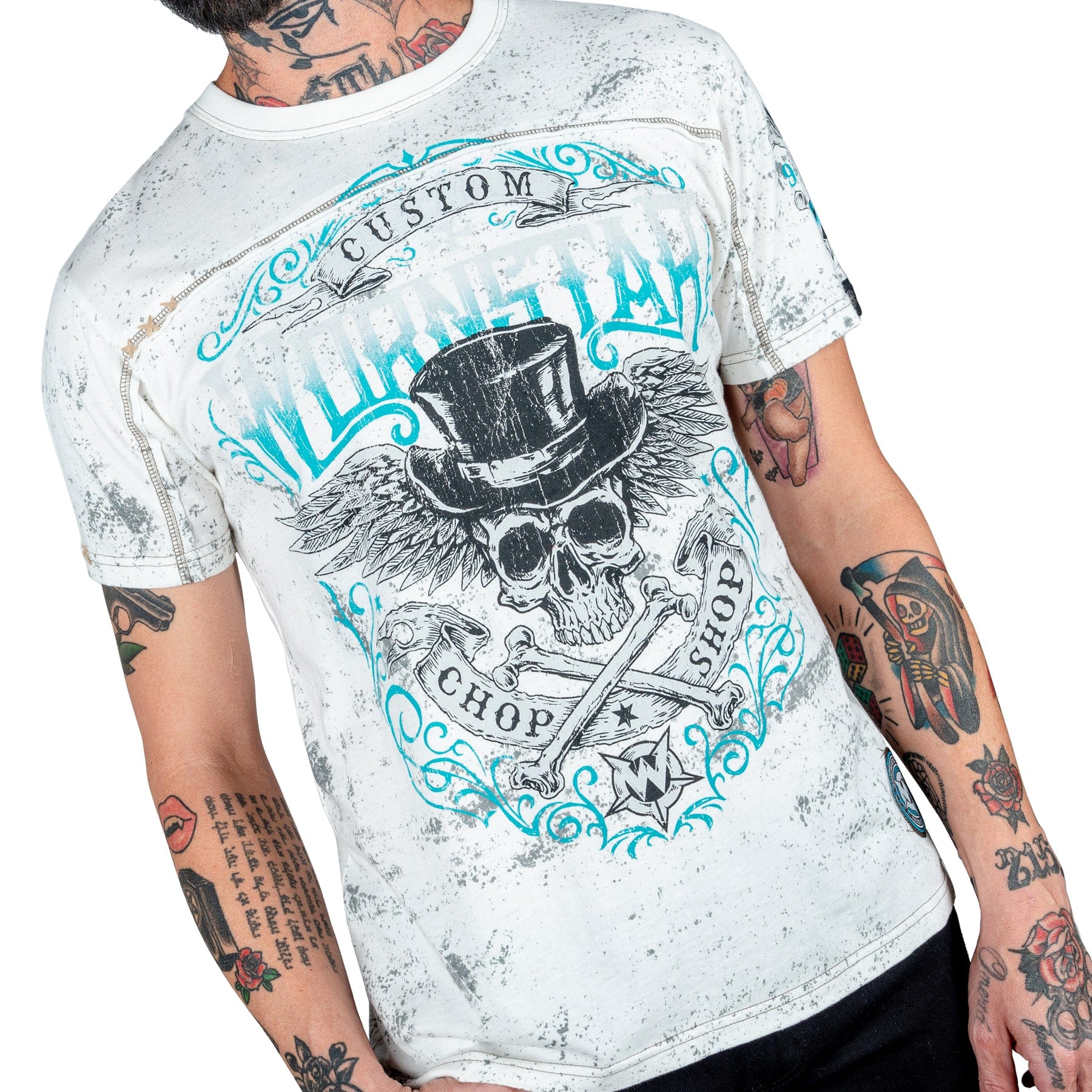 Wornstar Clothing Mens Skull T-Shirt Elegantly Wasted Mens Tee - Antique White