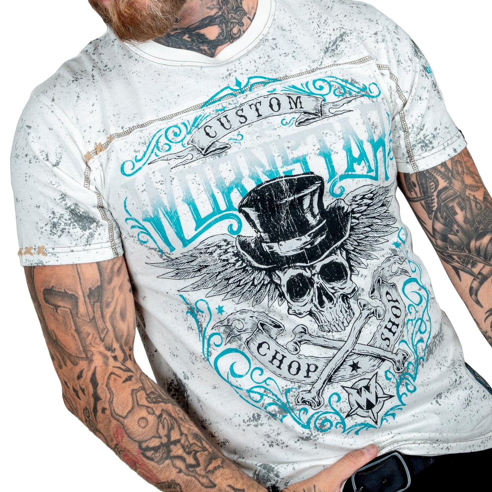 Wornstar Clothing Mens Skull T-Shirt Elegantly Wasted Mens Tee - Antique White