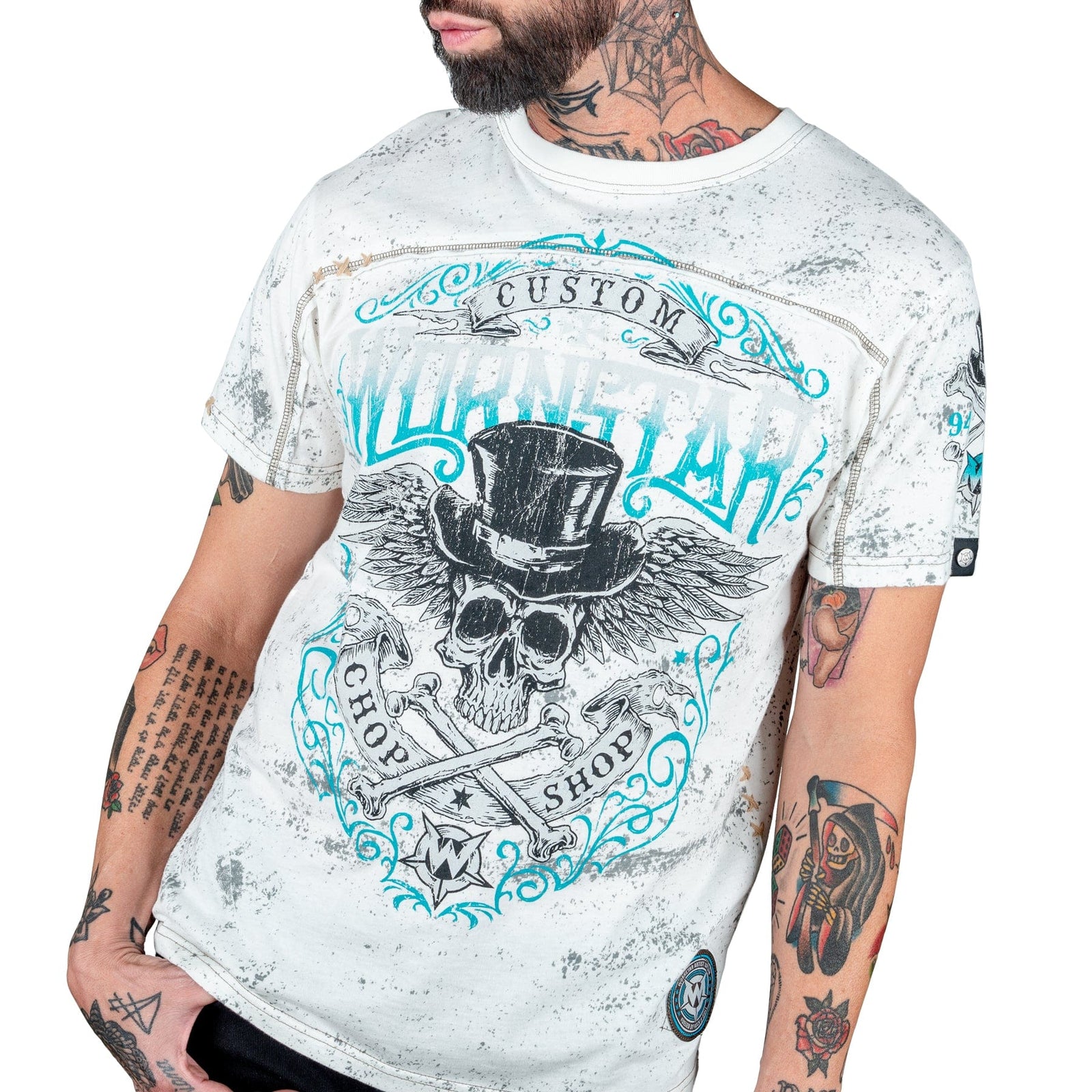Wornstar Clothing Mens Skull T-Shirt Elegantly Wasted Mens Tee - Antique White