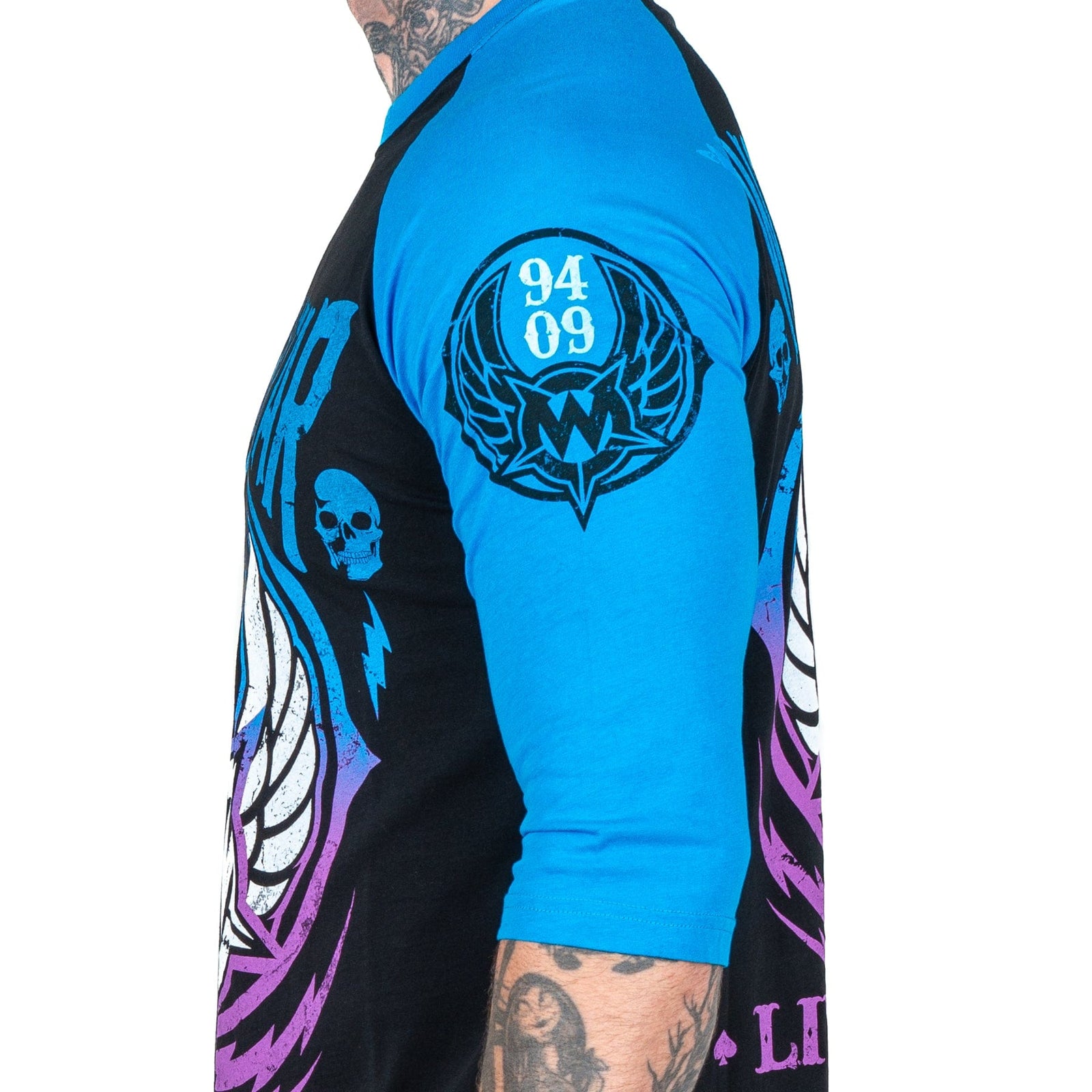 Wornstar Clothing Mens Tee. Live Life Loud Raglan T-Shirt - Blue/Black