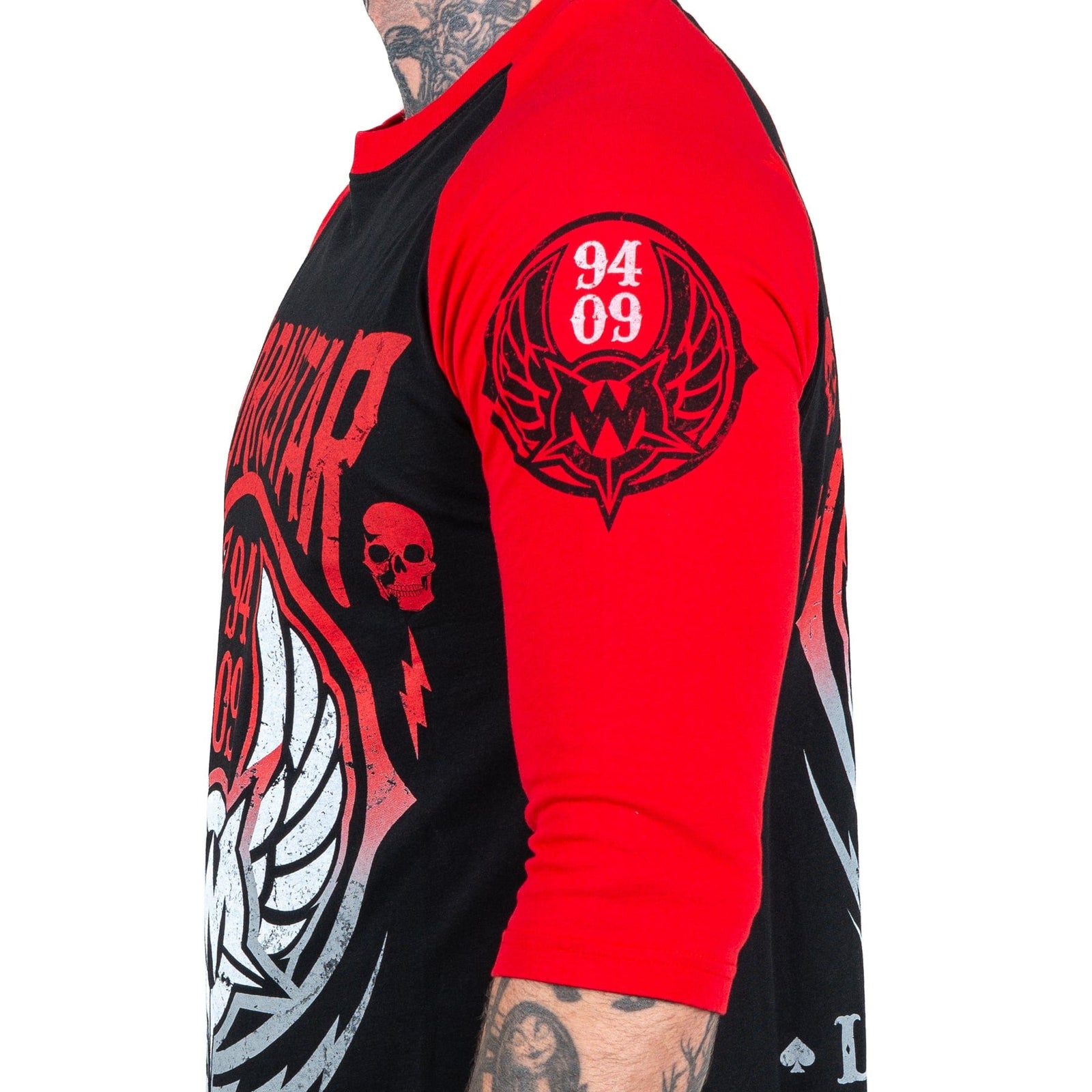 Wornstar Clothing Mens Tee. Live Life Loud Raglan T-Shirt - Red/Black