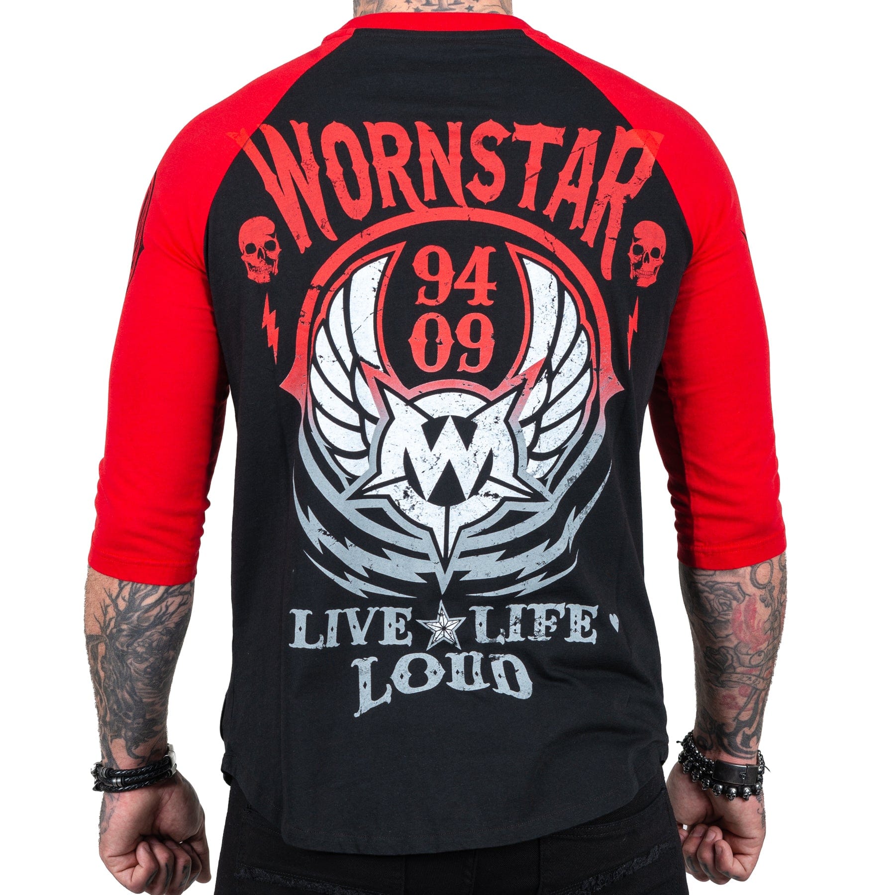Wornstar Clothing Mens Tee. Live Life Loud Raglan T-Shirt - Red/Black