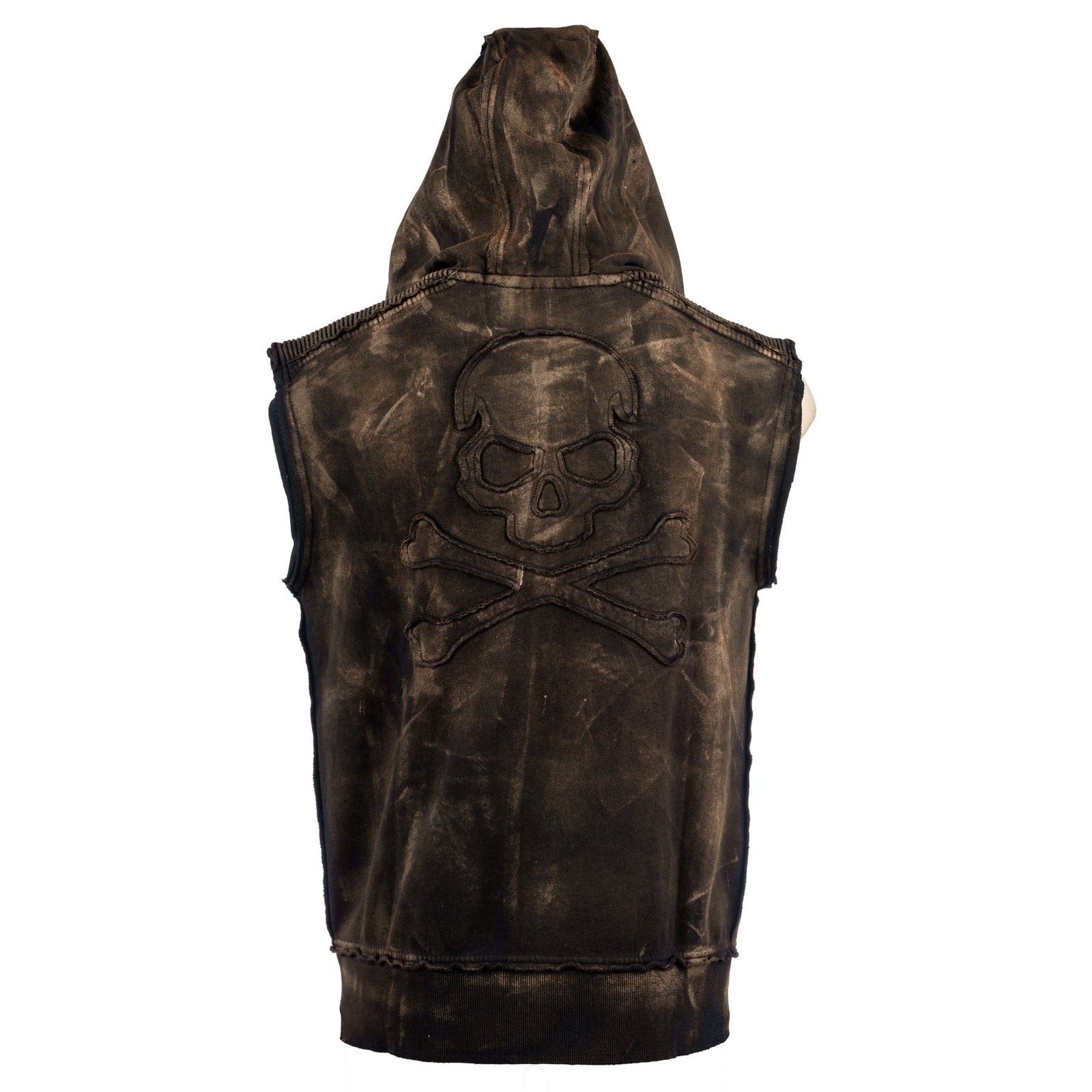 Custom Chop Shop Jacket Black Skull Zip Hoodie - Sleeveless Raw Umber
