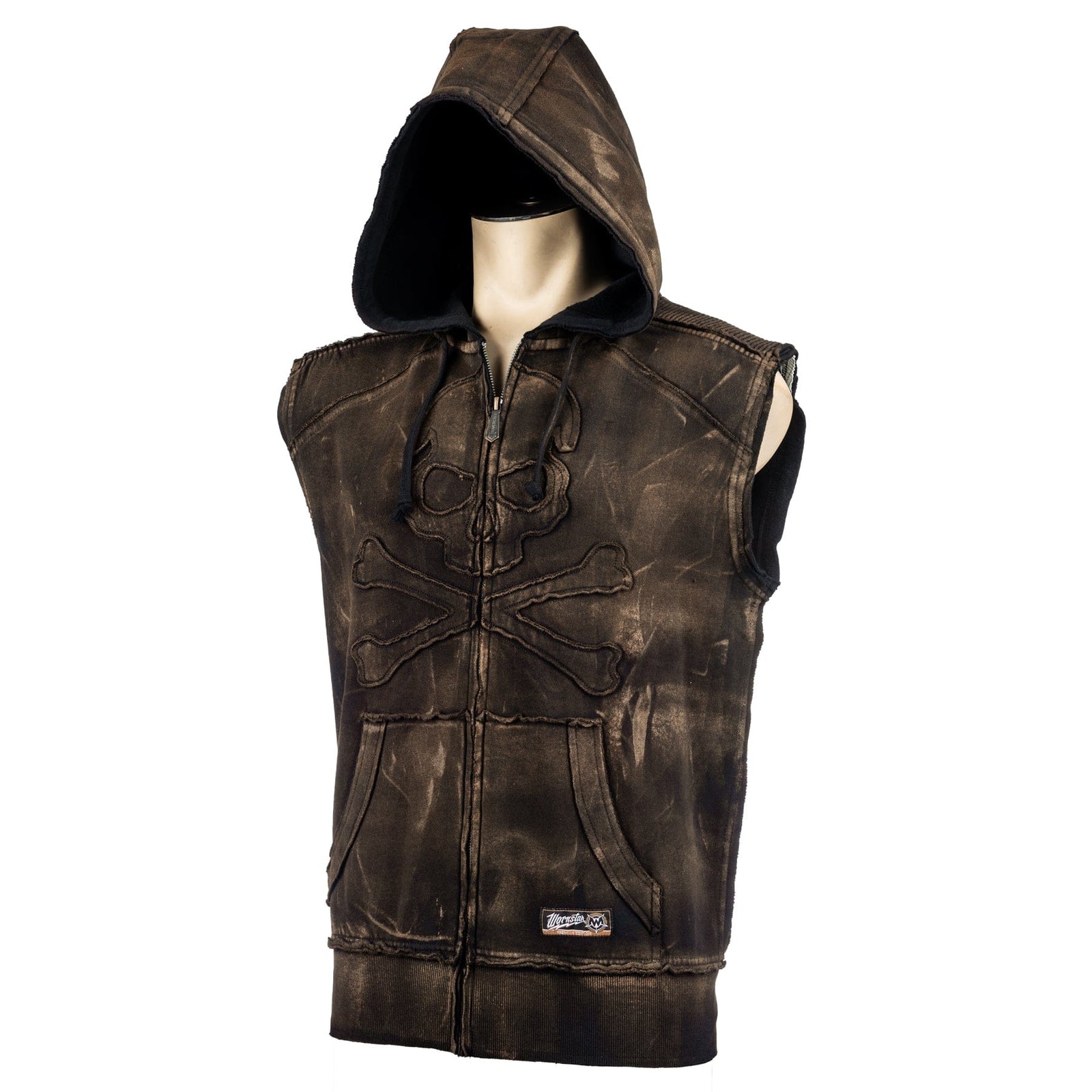 Custom Chop Shop Jacket Black Skull Zip Hoodie - Sleeveless Raw Umber
