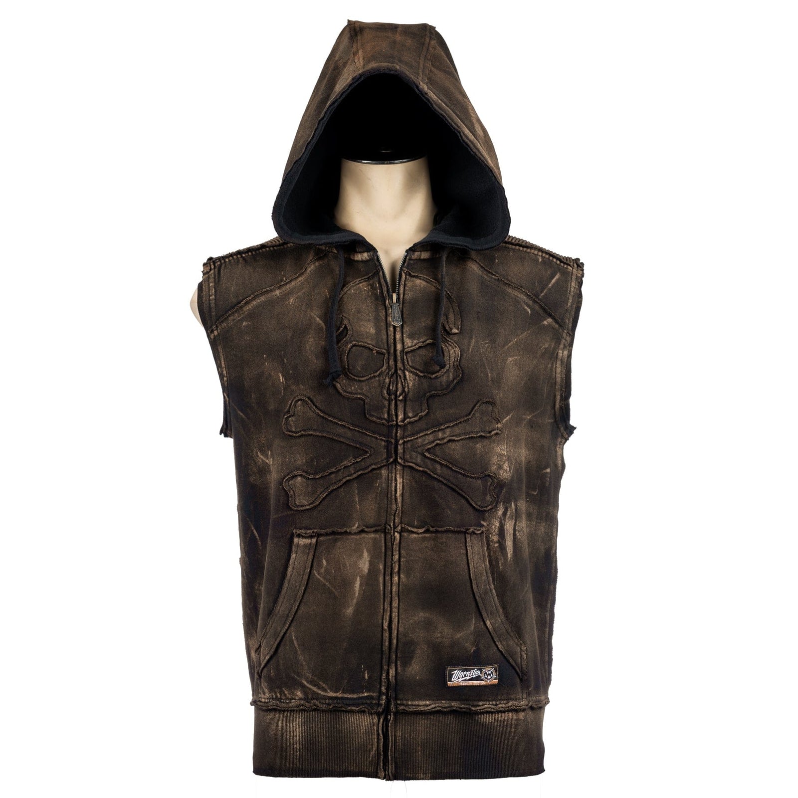 Custom Chop Shop Jacket Black Skull Zip Hoodie - Sleeveless Raw Umber