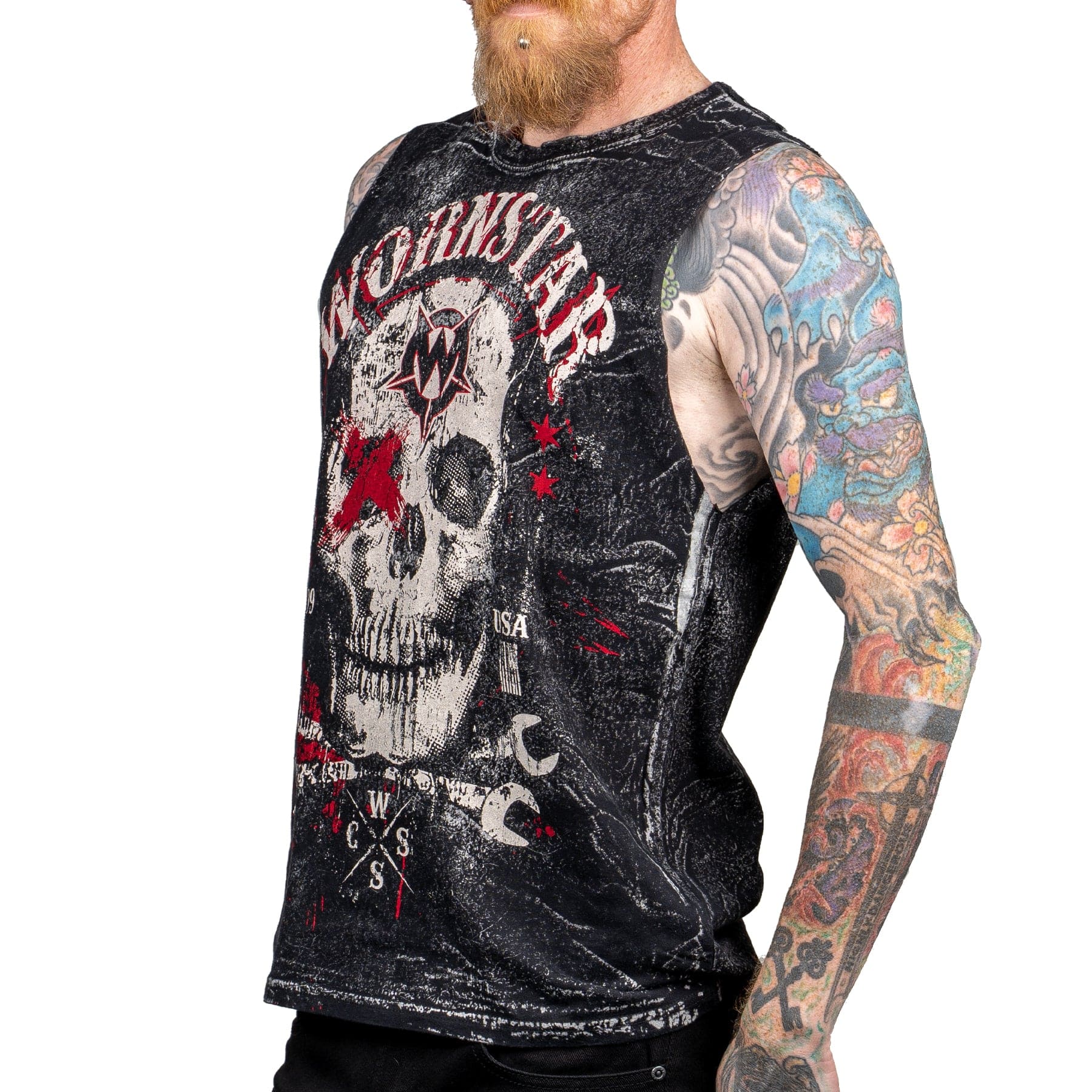 Wornstar Clothing Mens Skull T-Shirt Death Mechanic Mens Tee - Sleeveless