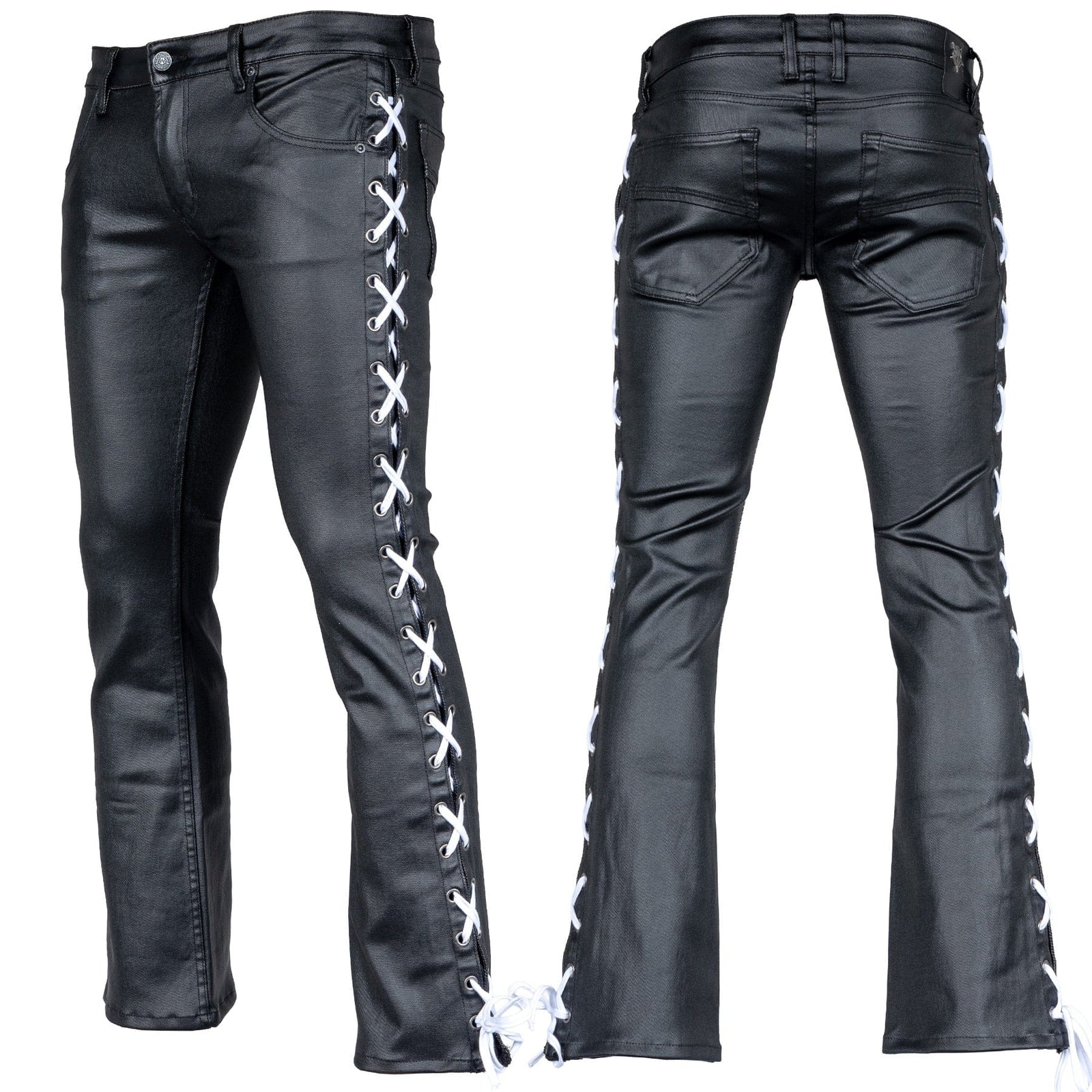 Custom Chop Shop Pants Hellraiser Waxed Denim Jeans - Ready to Ship - Size 32x30 with White Side Lacing