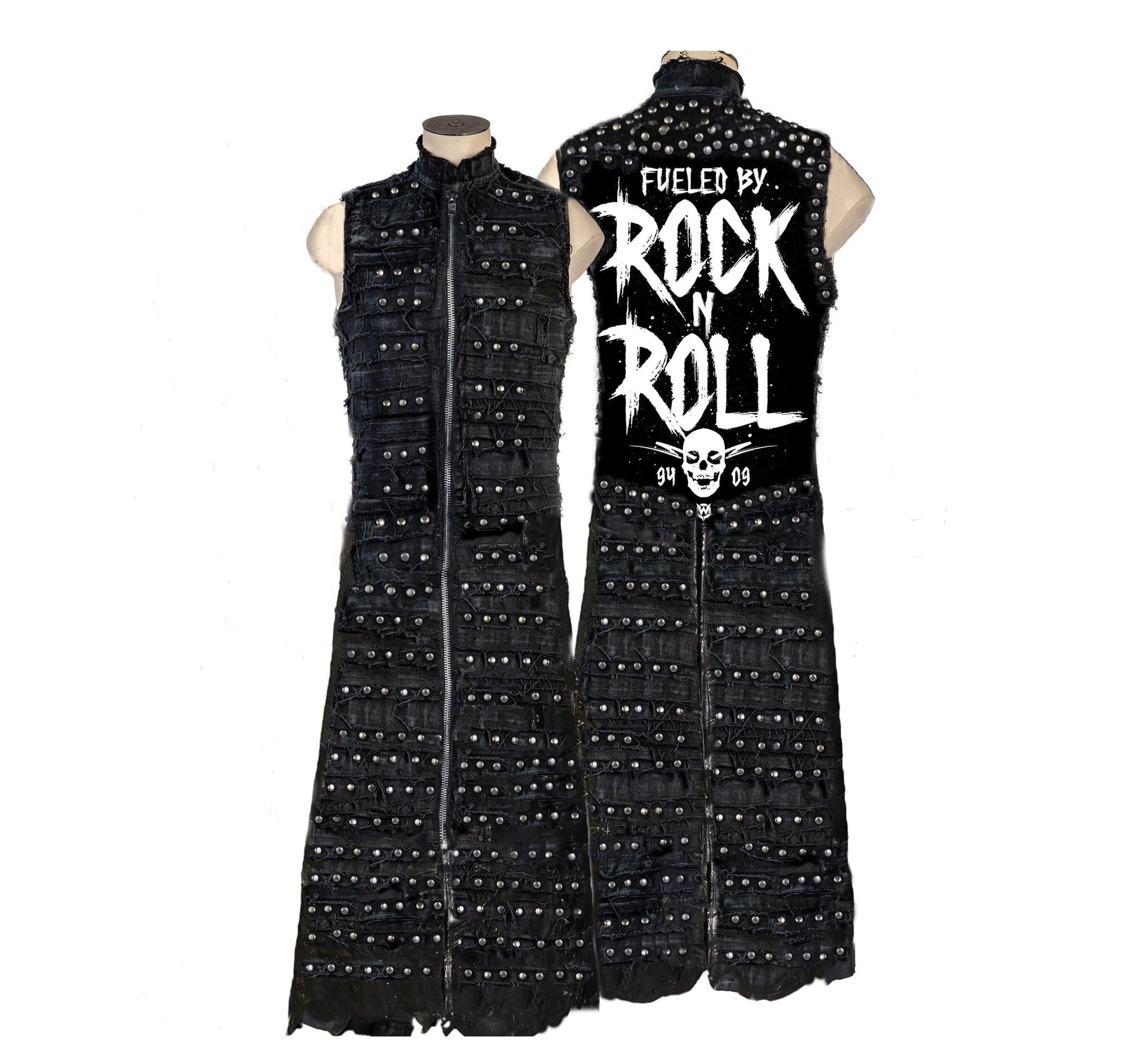 Custom Chop Shop Jacket Wornstar Custom Handmade Leather Long Sleeveless Jacket - Fueled by Rock n Roll