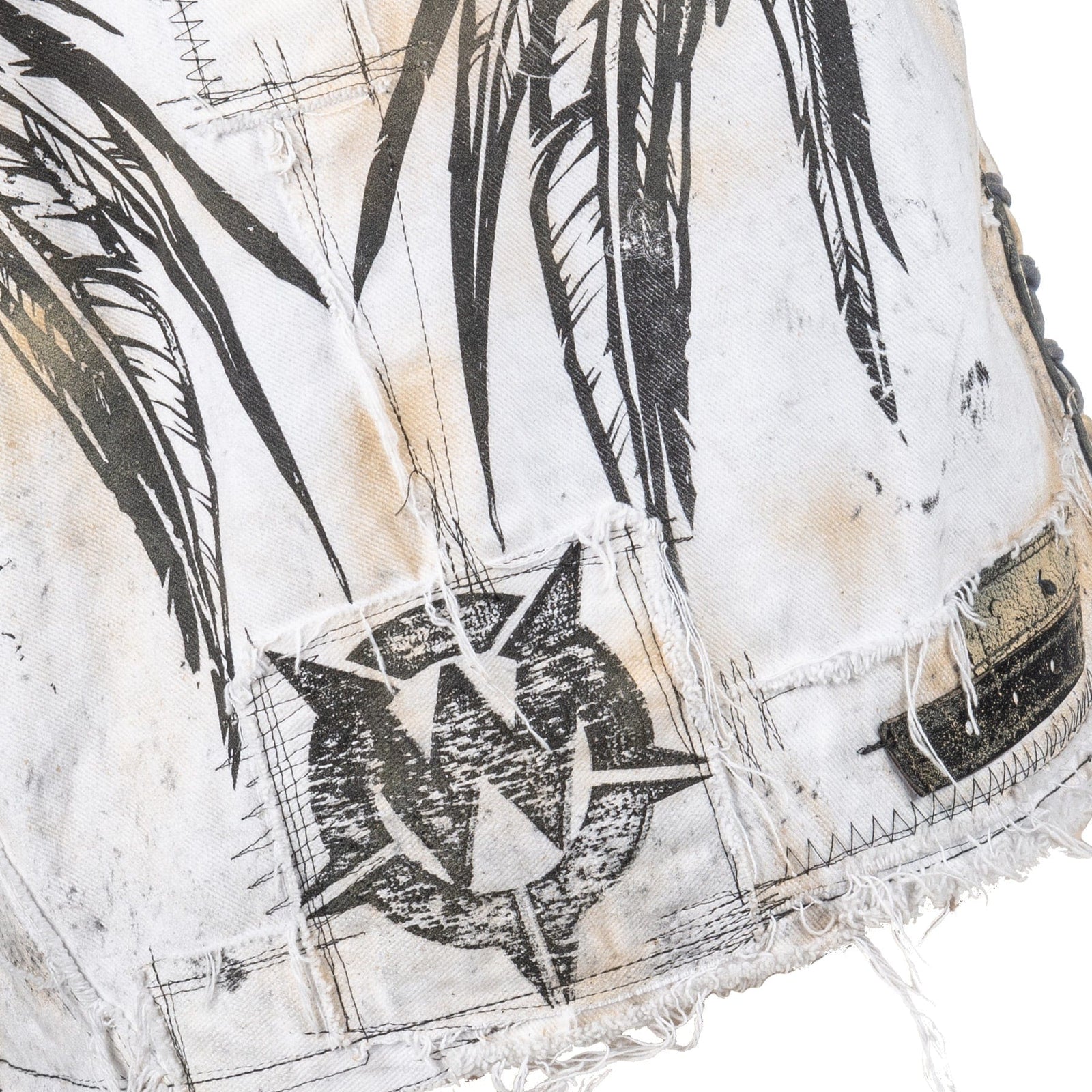 Wornstar Clothing men's custom vest. Handmade custom denim and leather rock vest. Rocker style black stretch denim custom-made stage vest.