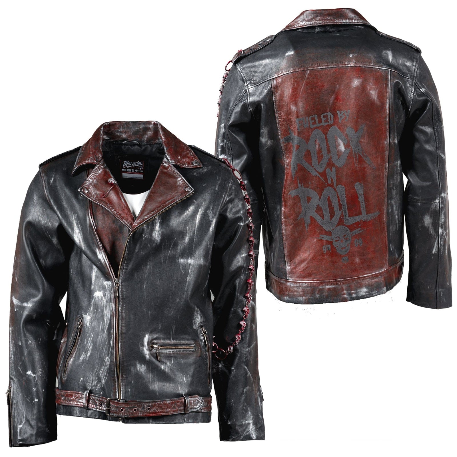 Custom Chop Shop Jacket Wornstar Custom Jacket - Fueled by Rock n Roll - Black and Red - Size XL