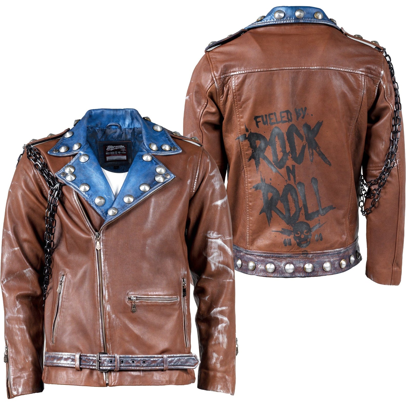 Custom Chop Shop Jacket Wornstar Custom Jacket - Fueled by Rock n Roll - Brown - Size Large