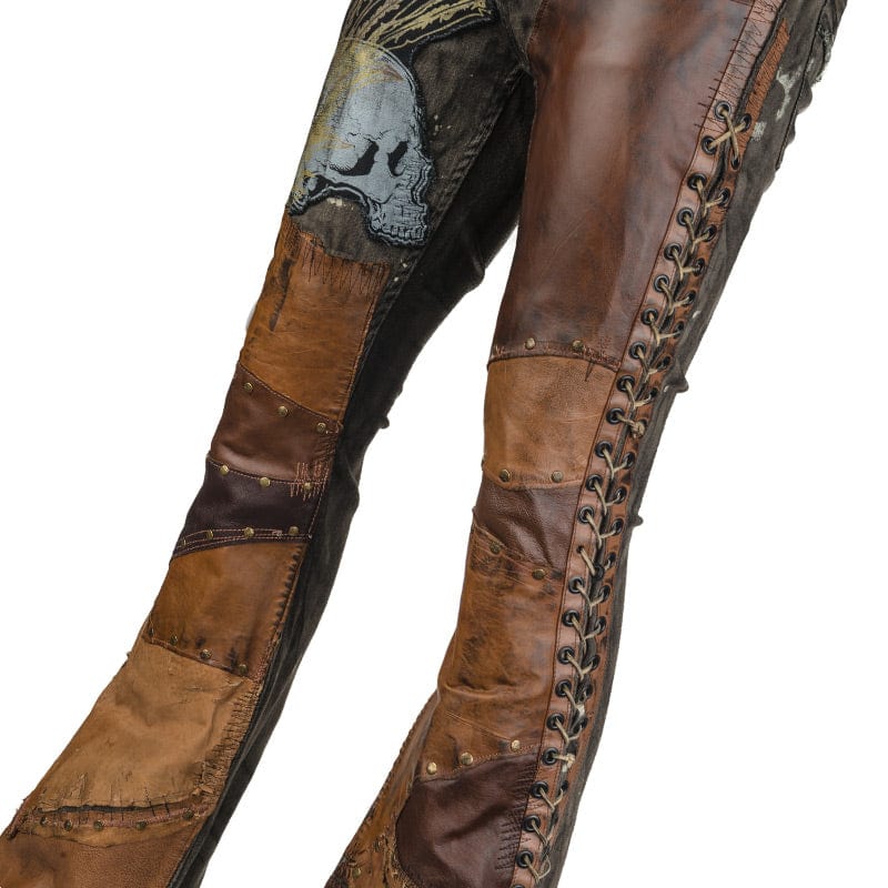 Custom Chop Shop Pants Wornstar Custom Jeans - Brown Leather Patchwork