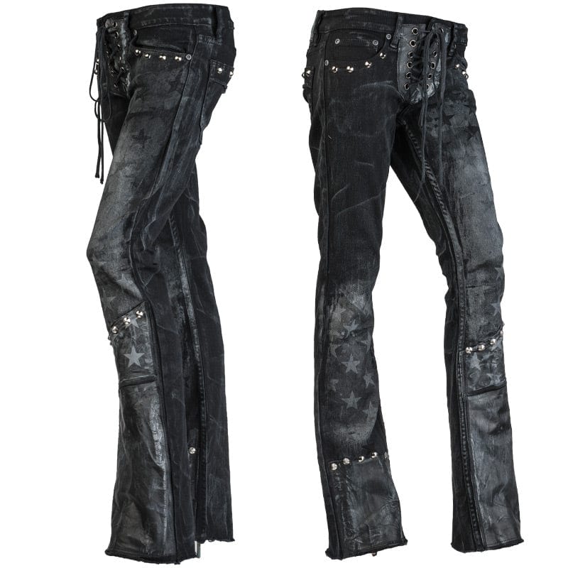 Wornstar Clothing mens custom pants. Handmade custom denim and leather rock pants.