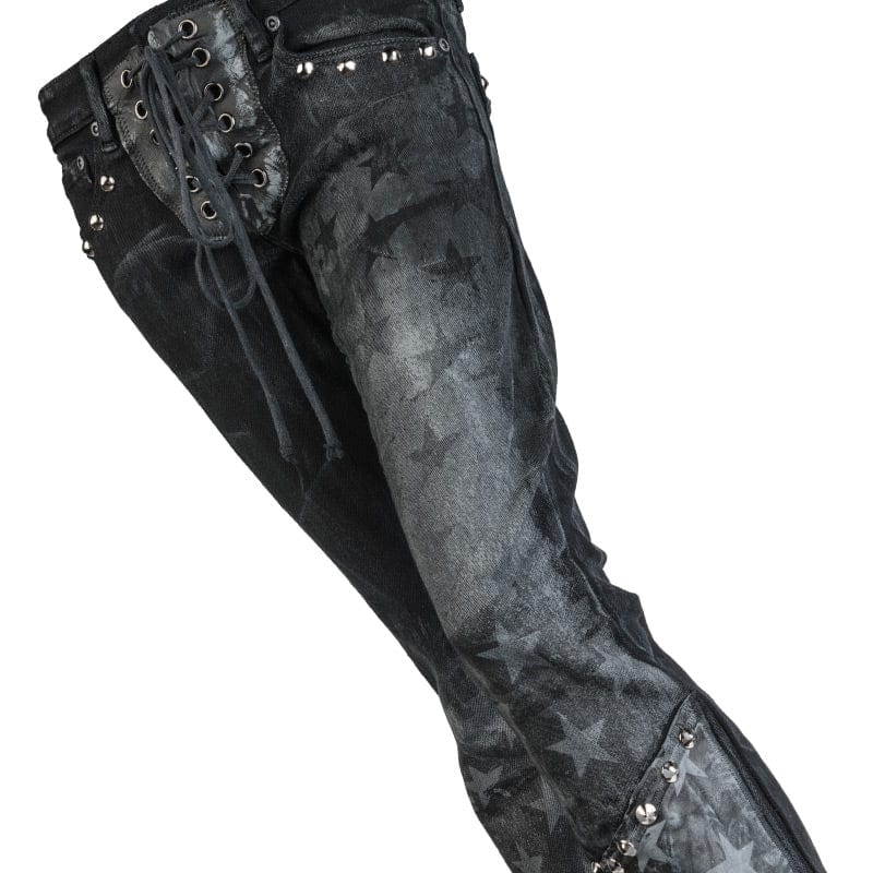 Wornstar Clothing mens custom pants. Handmade custom denim and leather rock pants.