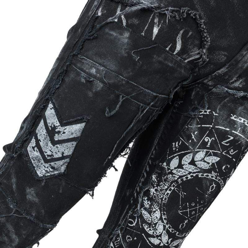 Wornstar Clothing mens custom pants. Handmade custom denim and leather rock pants. Rocker style black stretch denim custom made stage pants.
