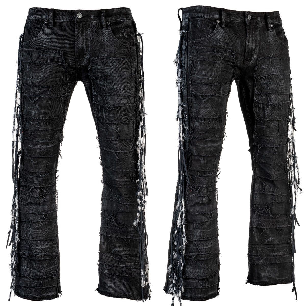 Wornstar Clothing mens custom pants. Handmade custom denim and leather rock pants.