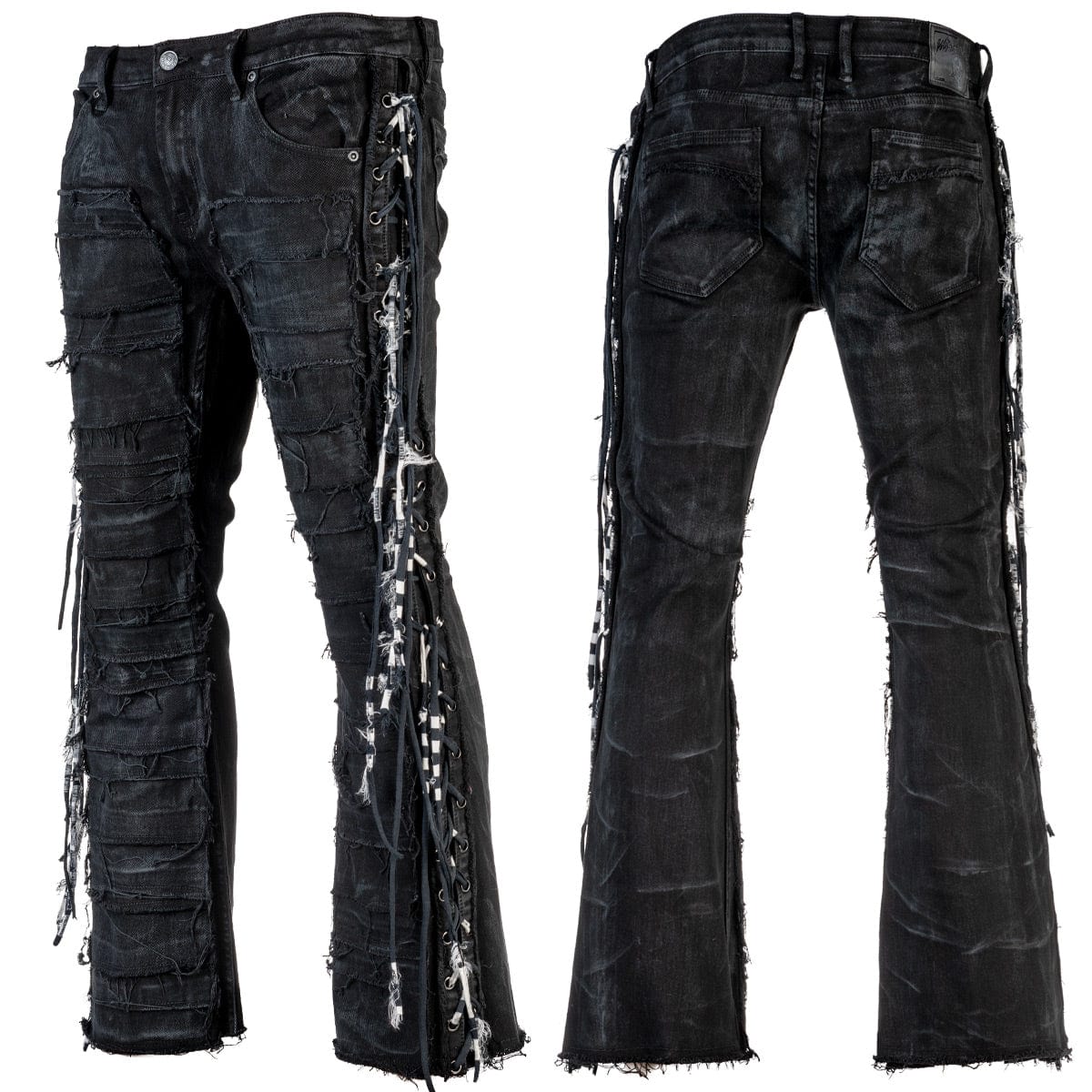 Wornstar Clothing mens custom pants. Handmade custom denim and leather rock pants.
