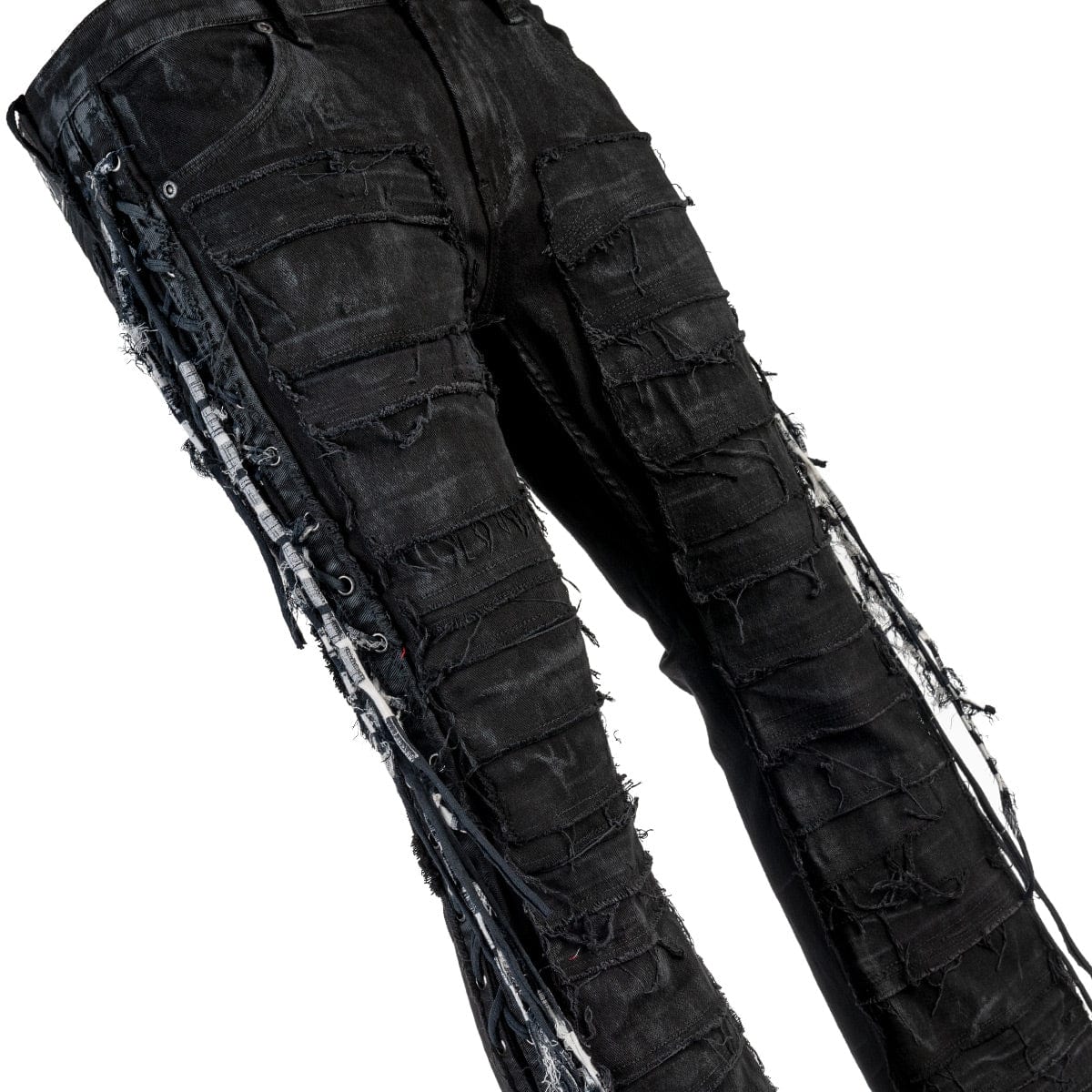 Wornstar Clothing mens custom pants. Handmade custom denim and leather rock pants.