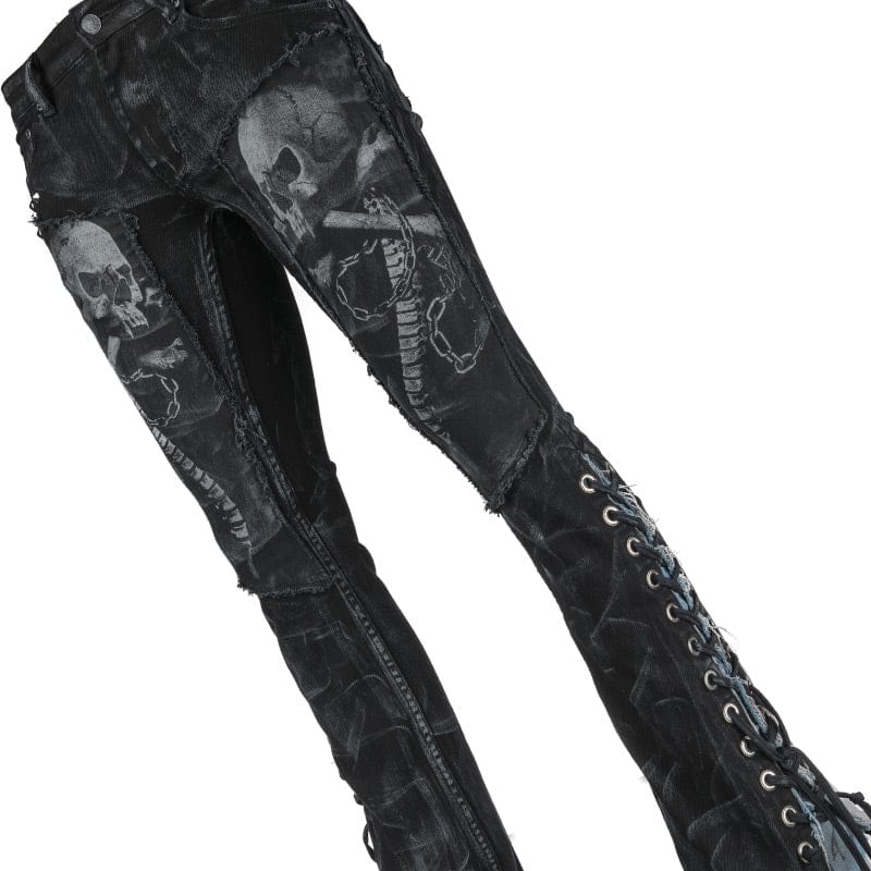 Wornstar Clothing mens custom pants. Handmade custom denim and leather rock pants. Rocker style black stretch denim custom made stage pants.