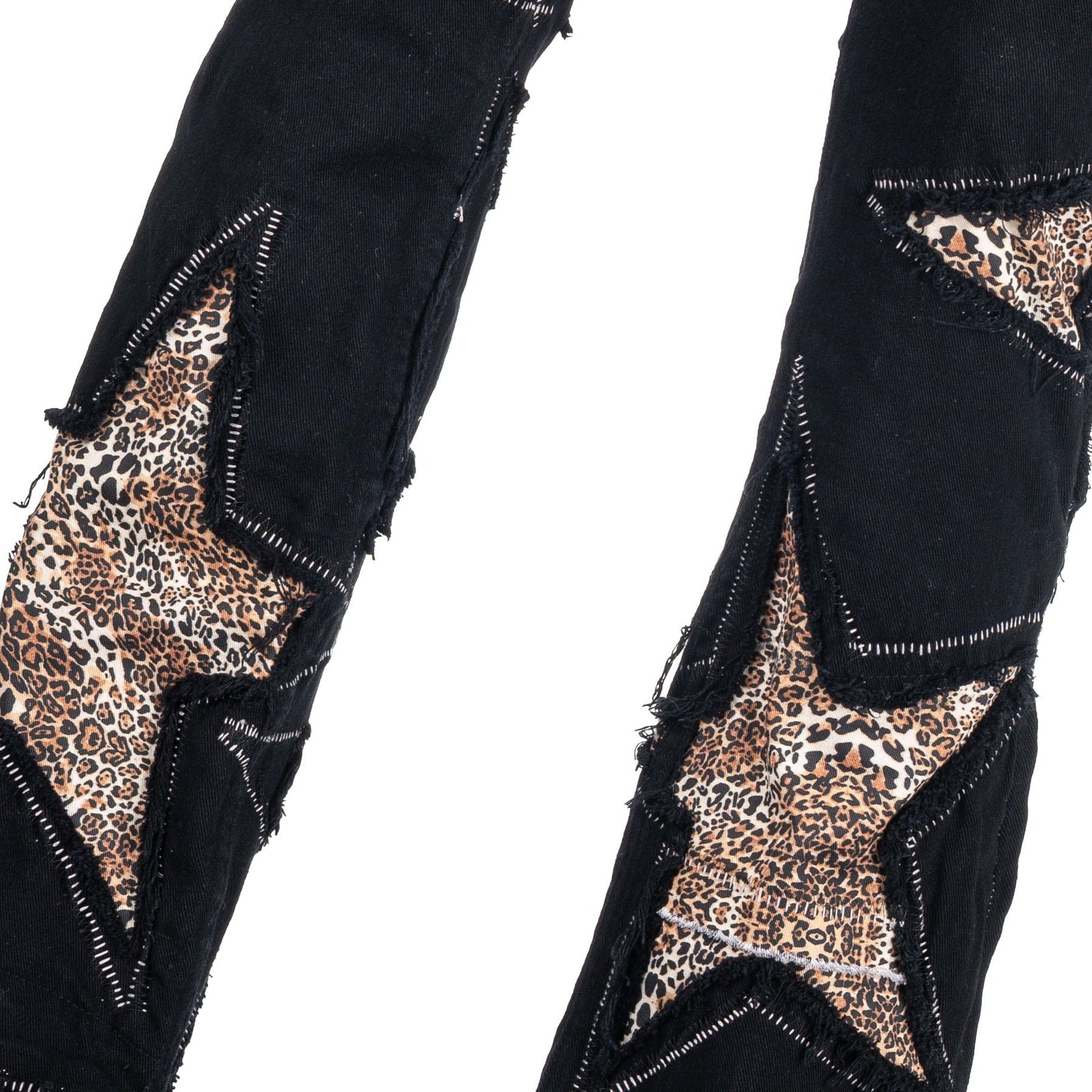 Custom Chop Shop Pants Wornstar Custom Jeans - Super Cluster Leopard Star Patchwork - Ready to Ship - Size 32x34