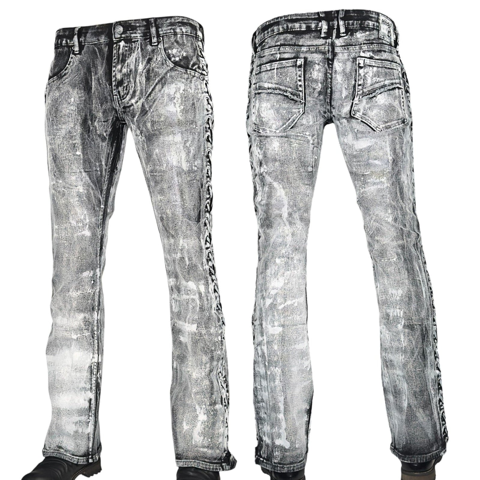 Custom Chop Shop Pants Wornstar Custom Jeans - White Frost Alloy Washed Side Laced