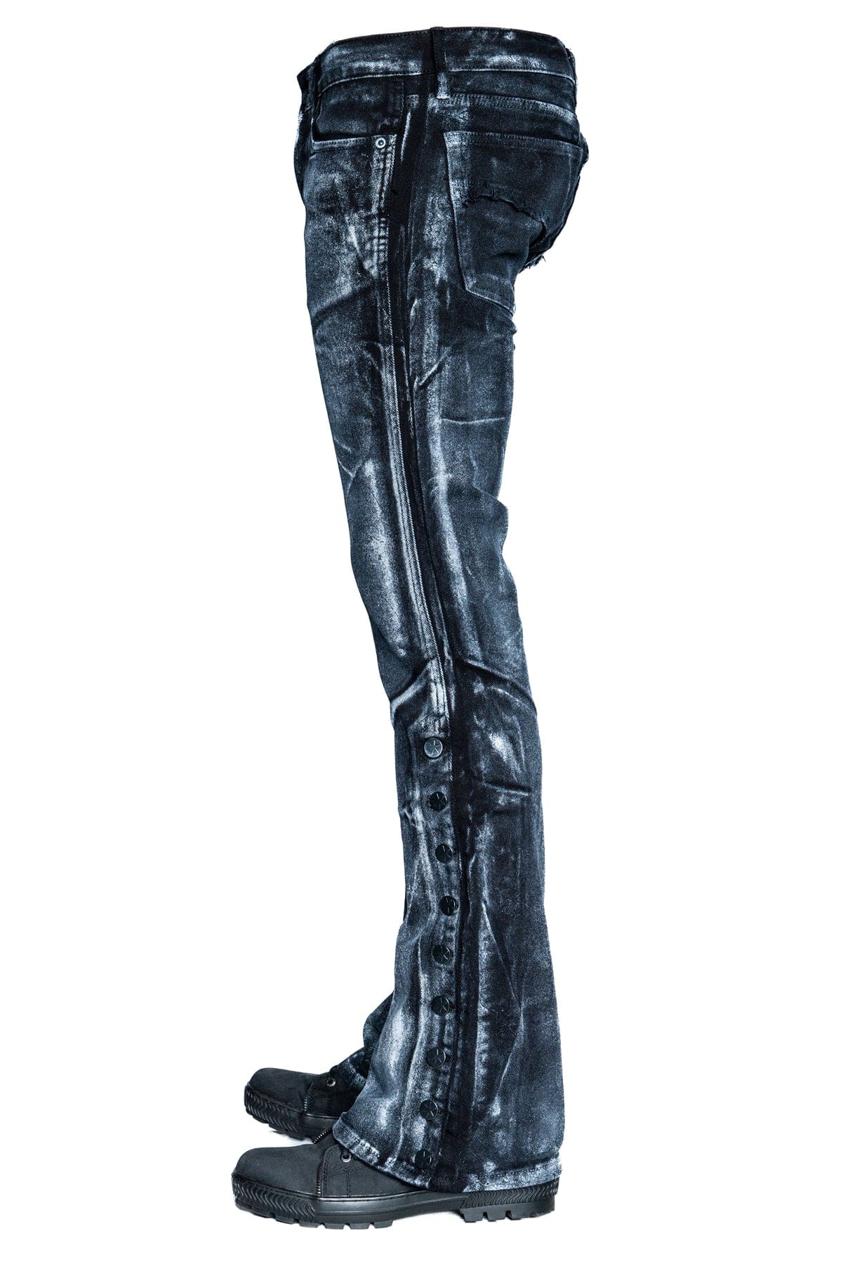Custom Chop Shop Pants Wornstar Custom Jeans - White Pearl Alloy Wash - Side Button Black
