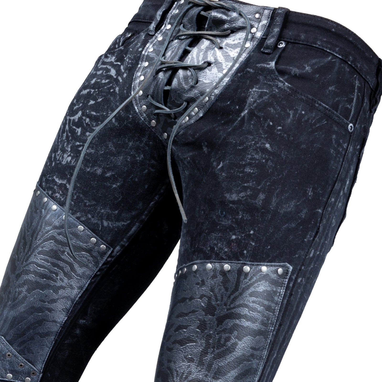 Custom Chop Shop Pants Wornstar Custom Jeans - Zebra Stripes with Leather Patchwork - Ready to Ship - Size 32x34