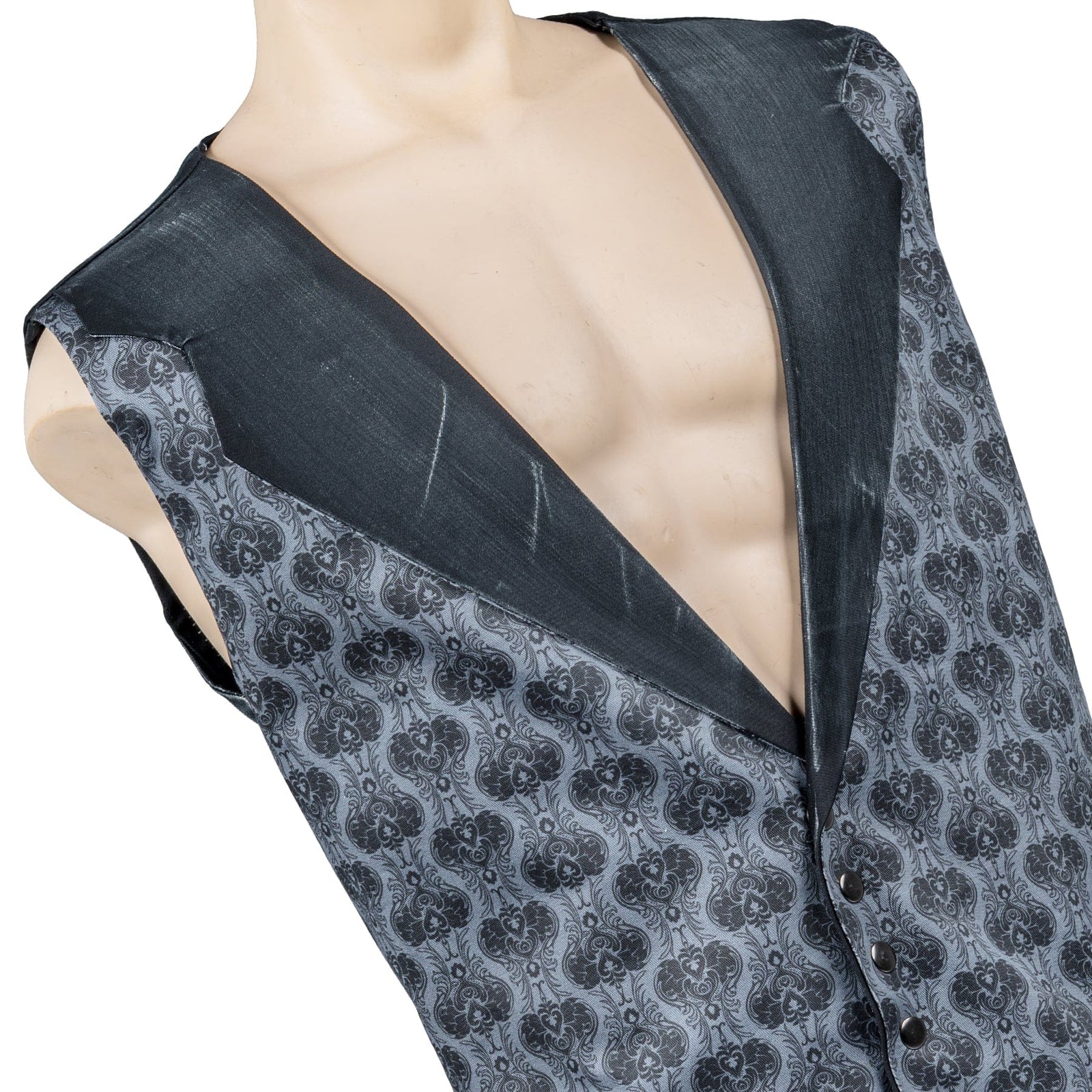 Custom Chop Shop Jacket Wornstar Custom Vest - Brocade Print Reversible - Distressed Gray and Black - Ready to Ship Size XL