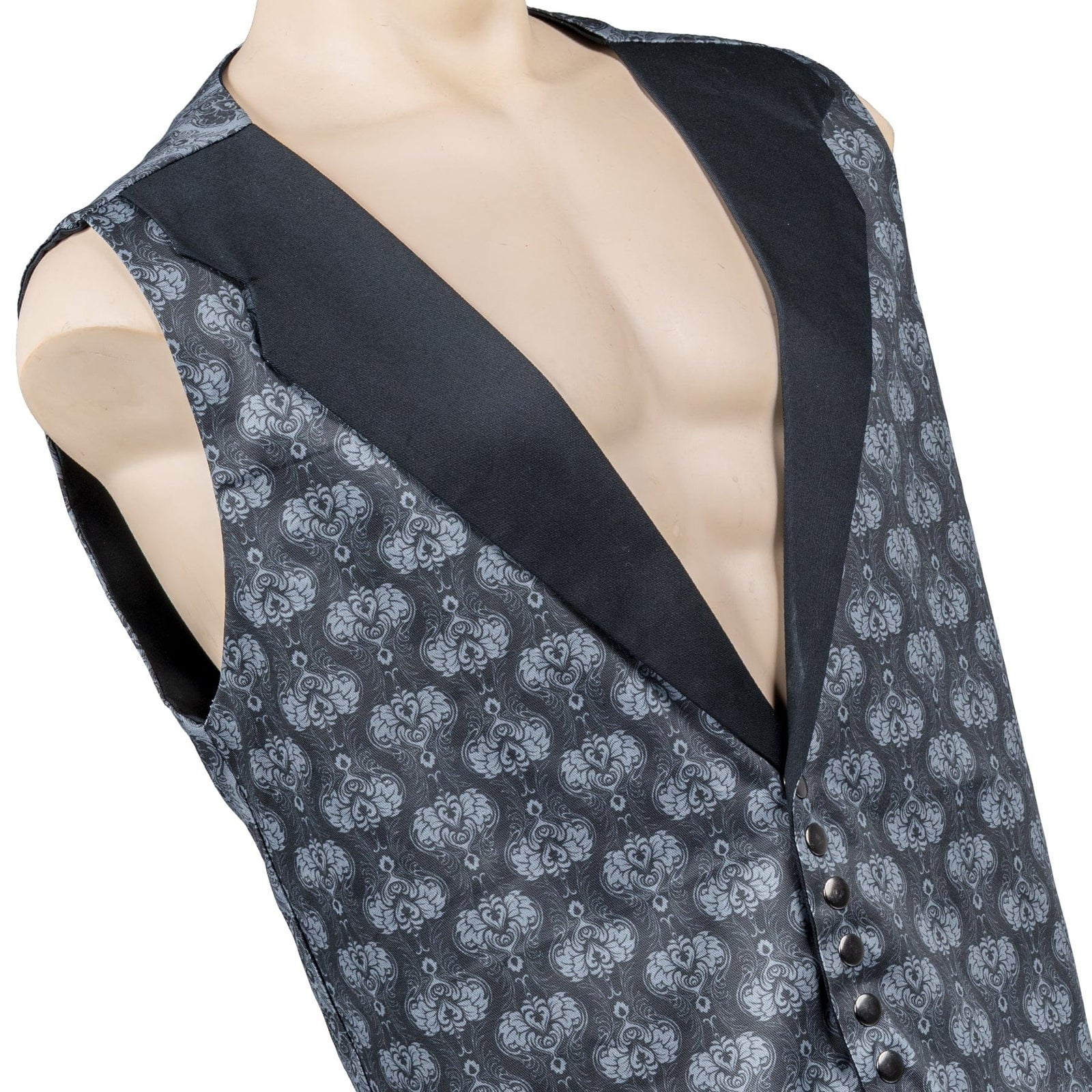 Custom Chop Shop Jacket Wornstar Custom Vest - Brocade Print Reversible - Gray and Black - Ready to Ship Size XL