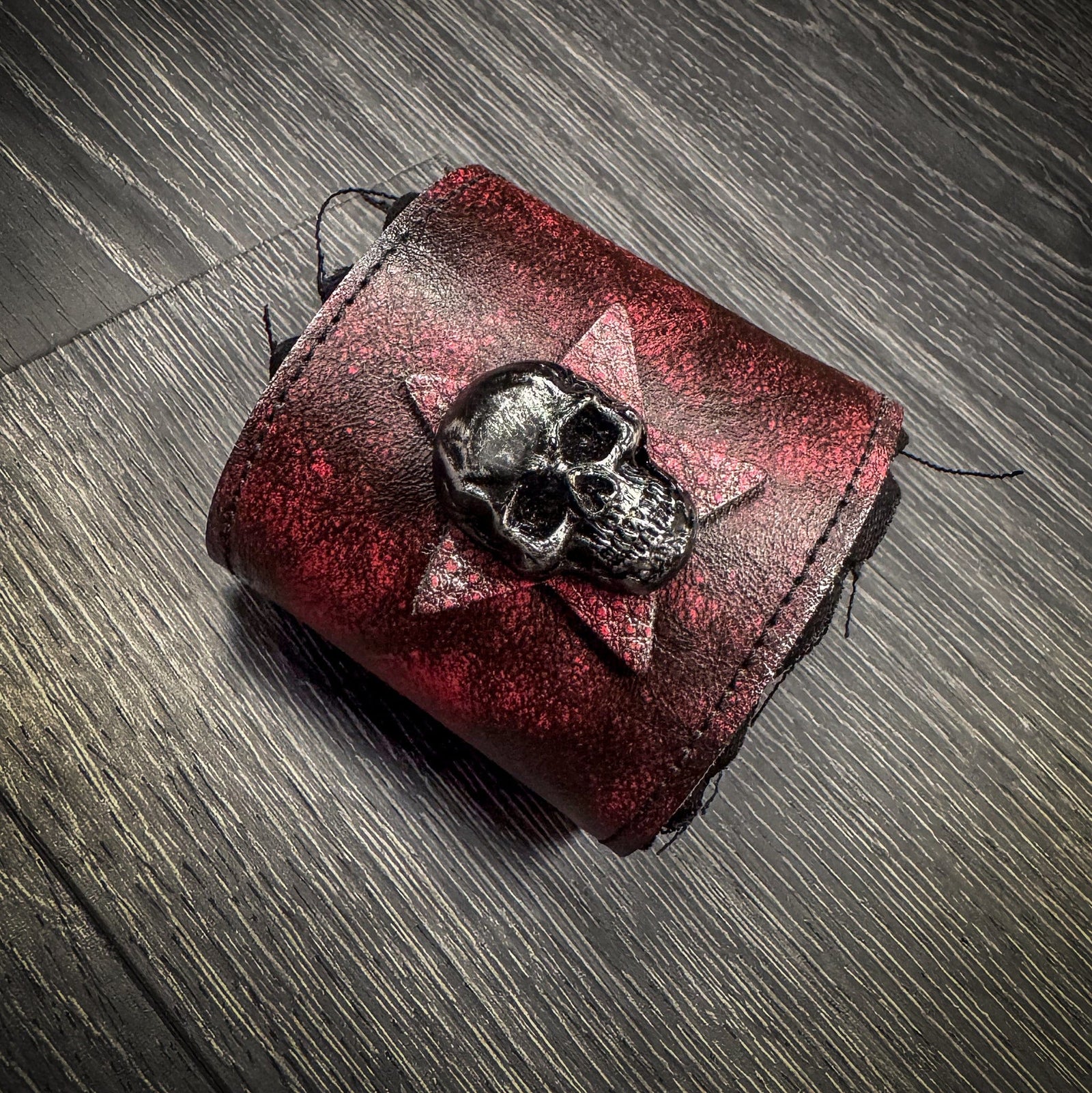 Custom Chop Shop Accessory Wornstar Custom - Wristband Leather Cuff - Crimson Skull