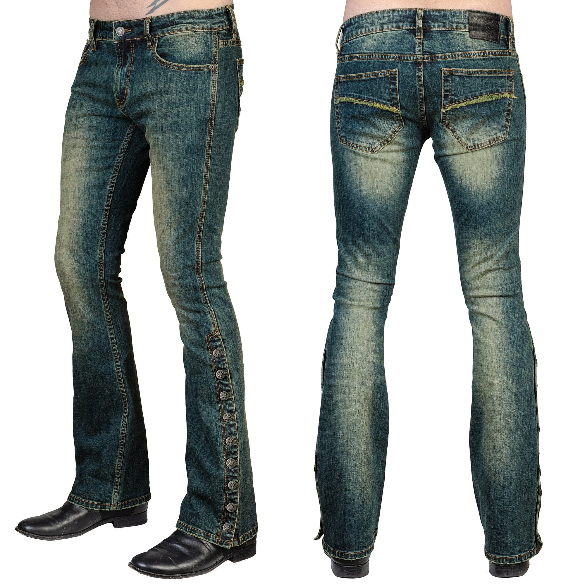 Wornstar Clothing Mens Jeans Hellraiser Denim Pants With Side Buttons - Vintage Blue