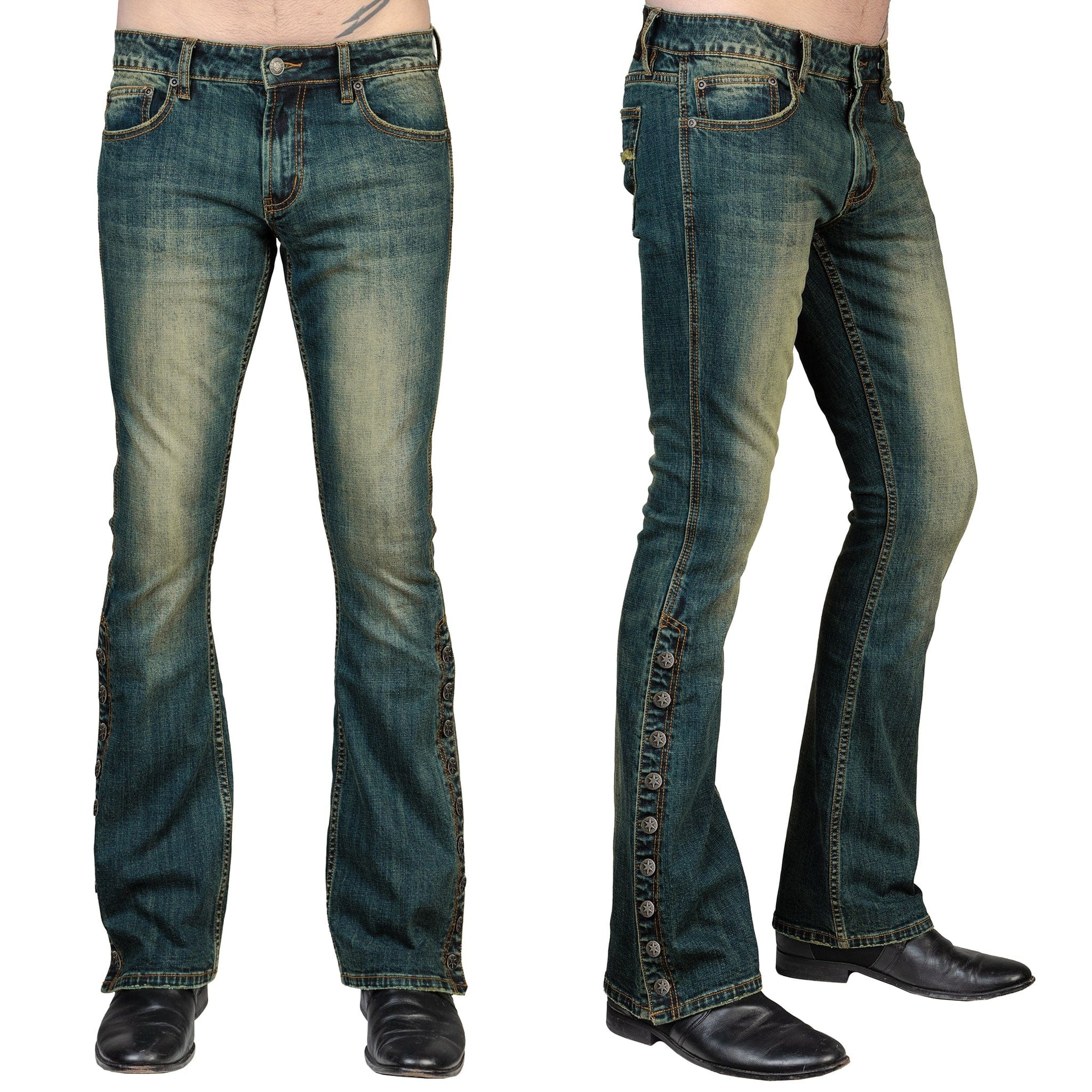 Wornstar Clothing Mens Jeans Hellraiser Denim Pants With Side Buttons - Vintage Blue