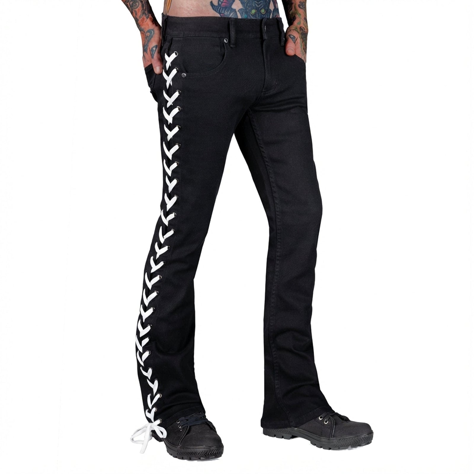 Jeanius Bar Collection Pants 27 / Red Lacing Hellraiser Side Laced Jeans - Colored Lacing
