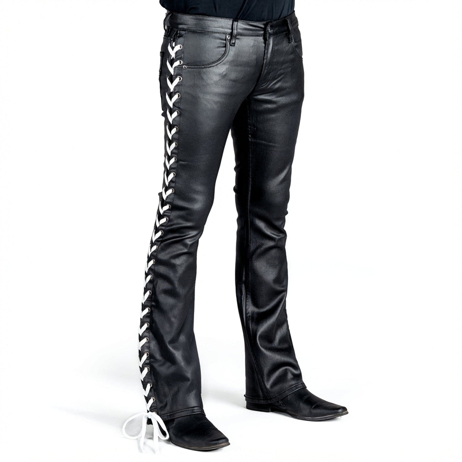 Jeanius Bar Collection Pants 27 / Red Lacing Hellraiser Side Laced Waxed Denim Jeans - Colored Lacing