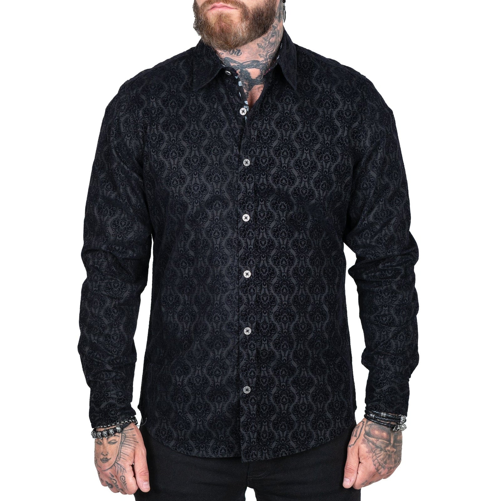 Wornstar Clothing Mens Long Sleeve Shirt. Amaryllis Black Button Down Shirt.