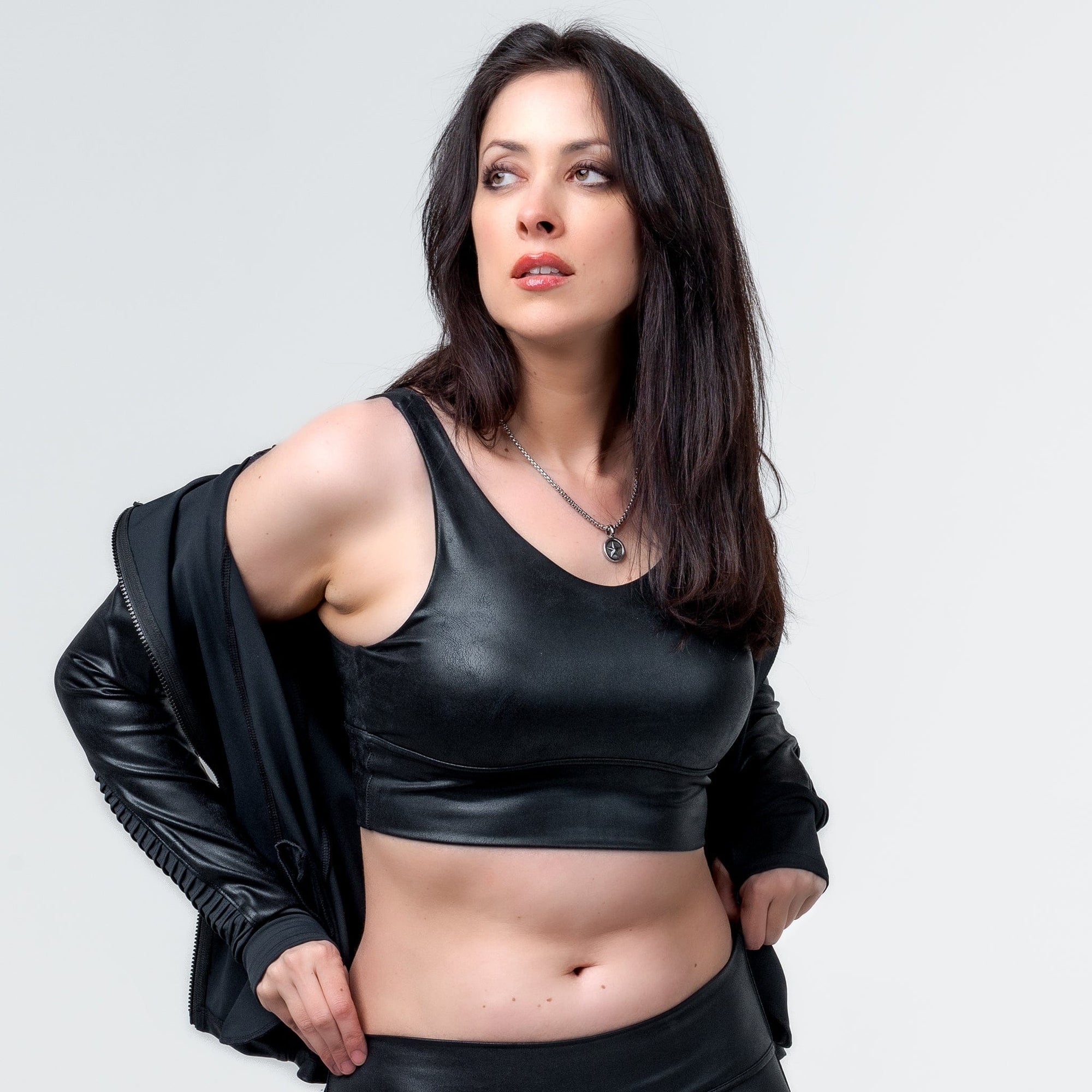Wornstar Clothing Womens Tank Top Fearless Crop Leather Tank Top - Black