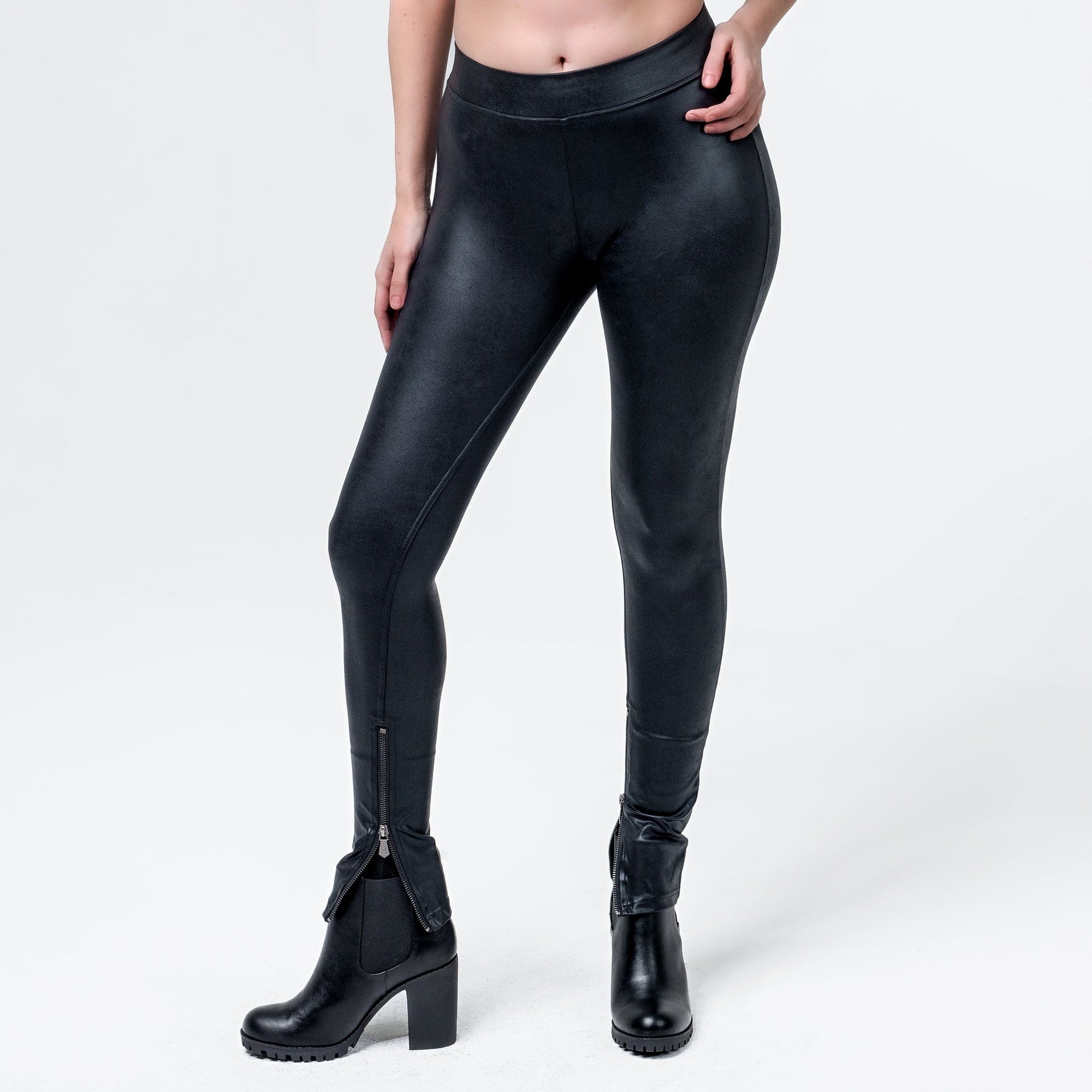 Wornstar Clothing Womens Leggings. Fearless Zipper Leather Leggings - Black