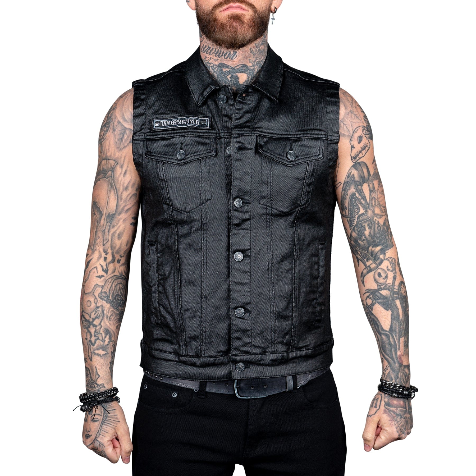 Wornstar Clothing Mens Vest. Idolmaker Waxed Denim Vest- Black