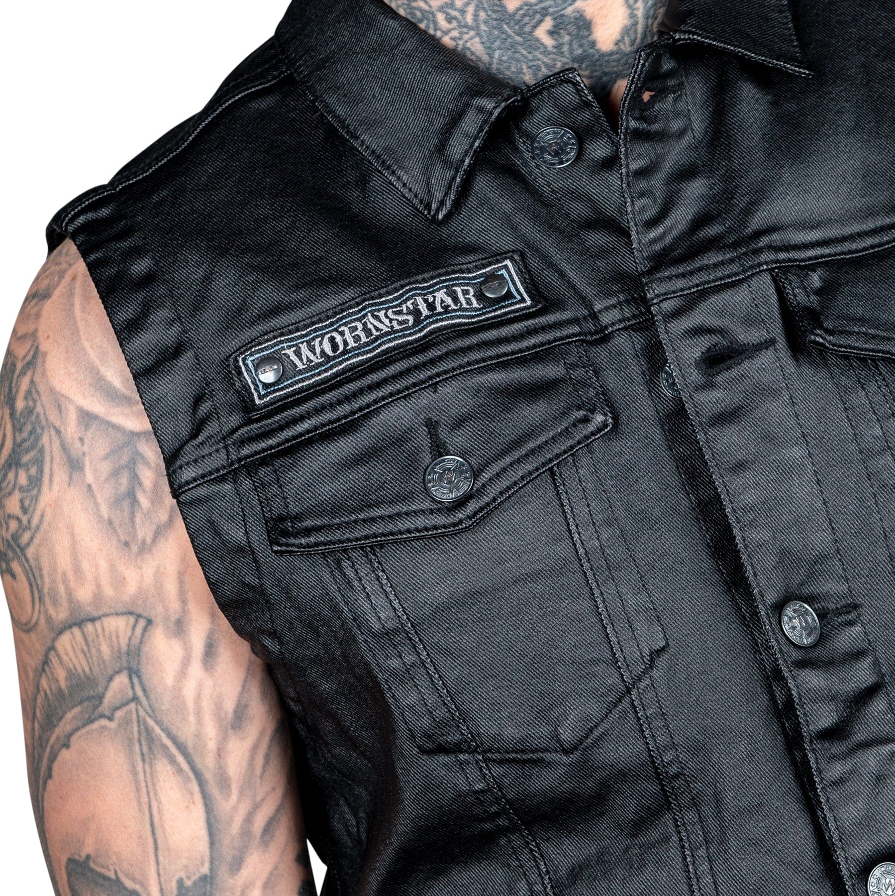 Wornstar Clothing Mens Vest. Idolmaker Waxed Denim Vest- Black