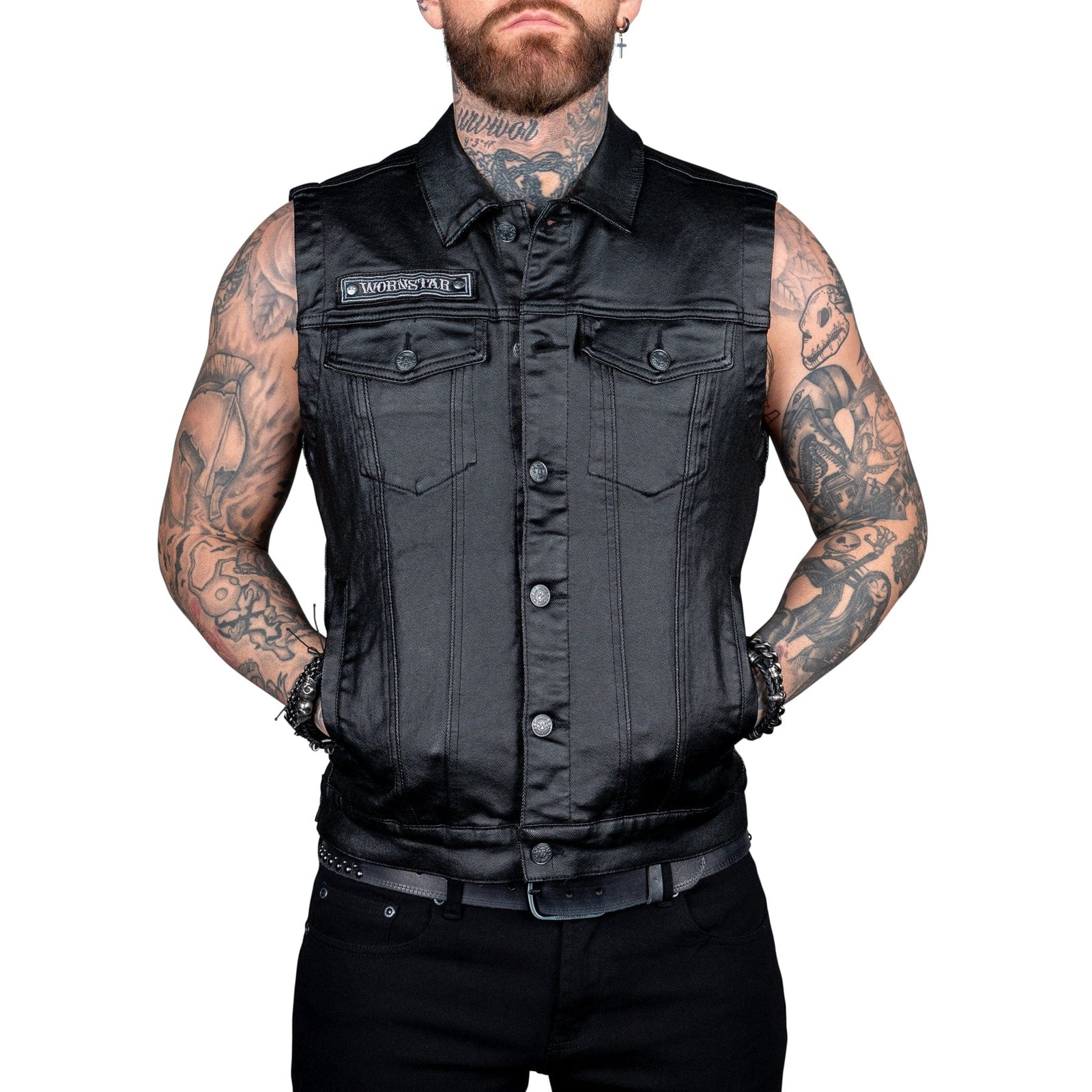 Wornstar Clothing Mens Vest. Idolmaker Waxed Denim Vest- Black