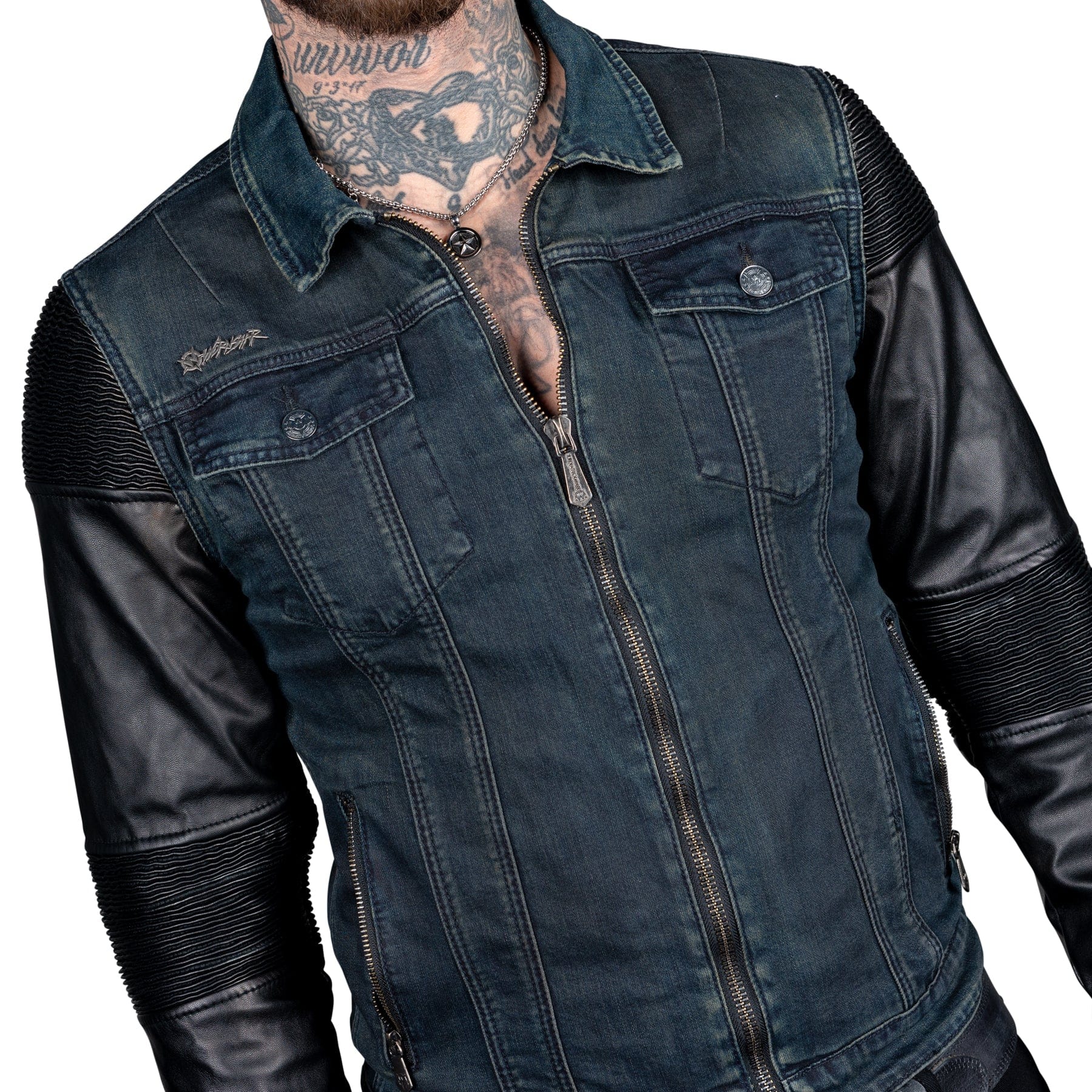 Wornstar Clothing Mens Jacket. Nightcrawler Denim Jacket - Midnight Blue and Black