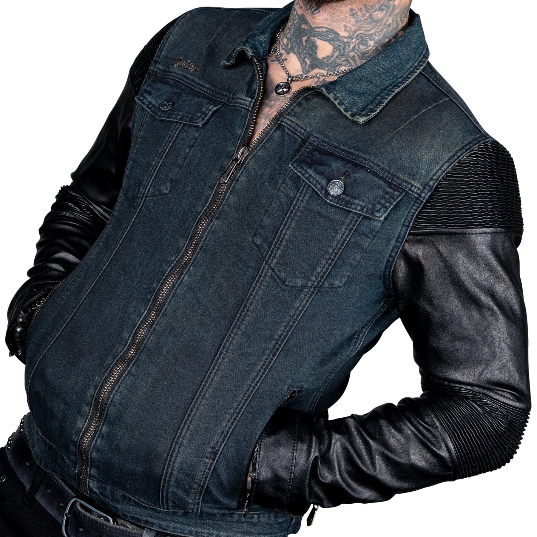 Wornstar Clothing Mens Jacket. Nightcrawler Denim Jacket - Midnight Blue and Black