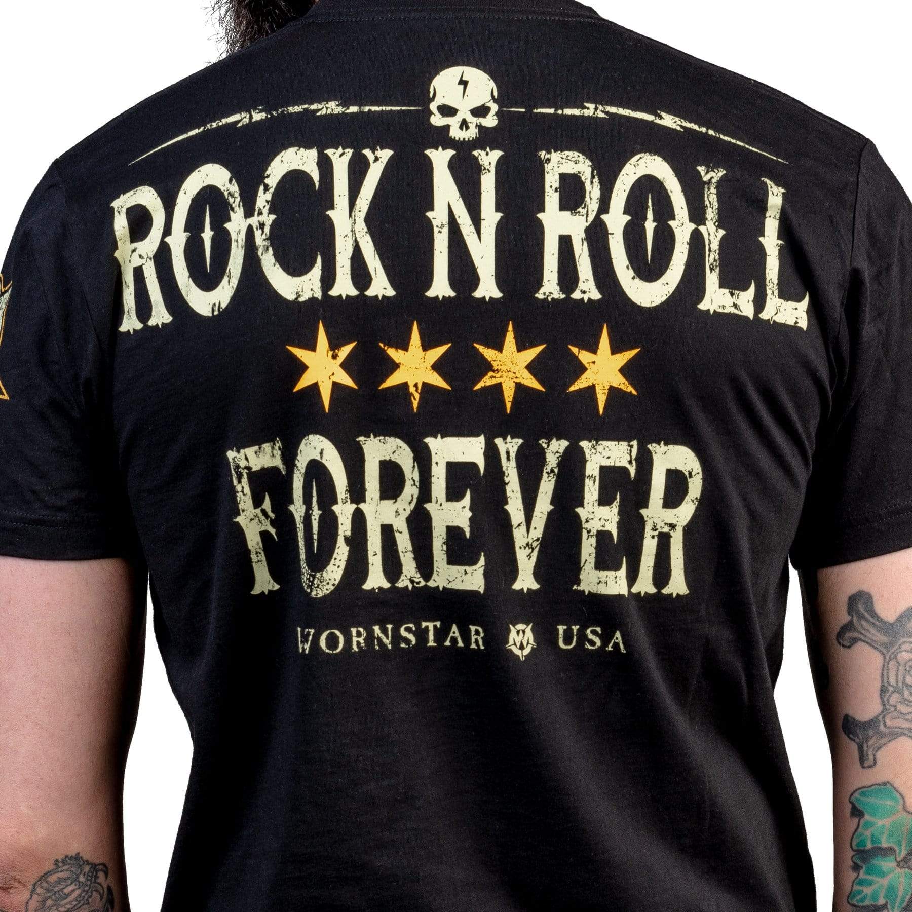 Wornstar Clothing Mens Tee. Rock N Roll Forever Skull T-Shirt
