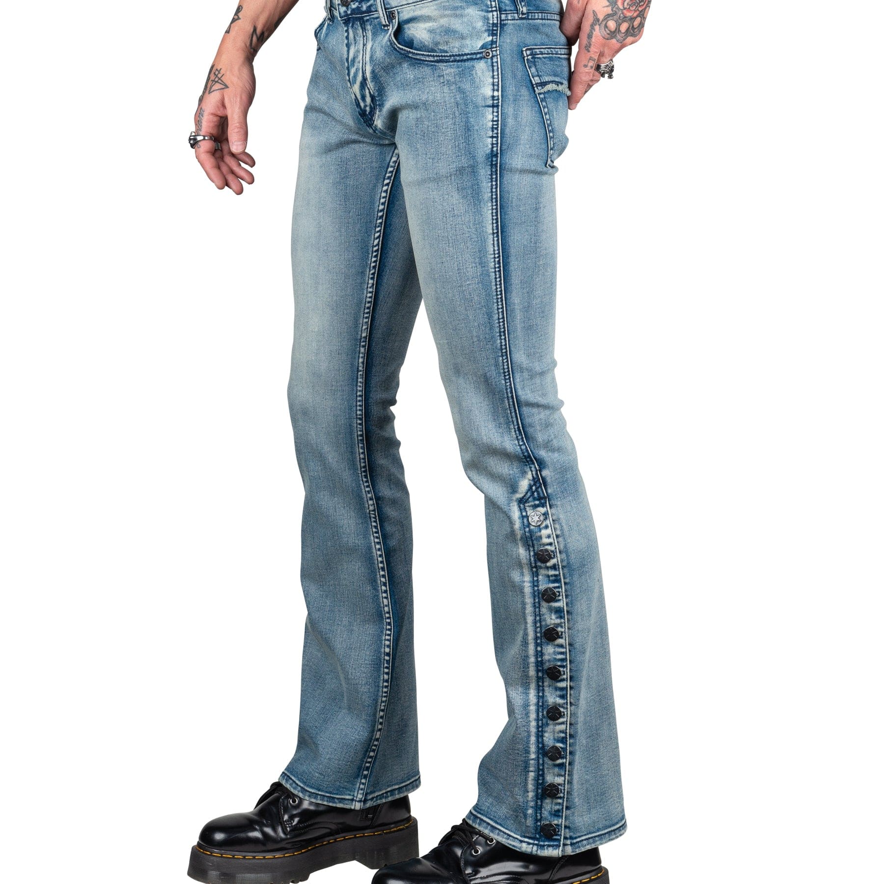Wornstar Clothing Mens Jeans Hellraiser Denim Pants With Side Buttons - Classic Blue