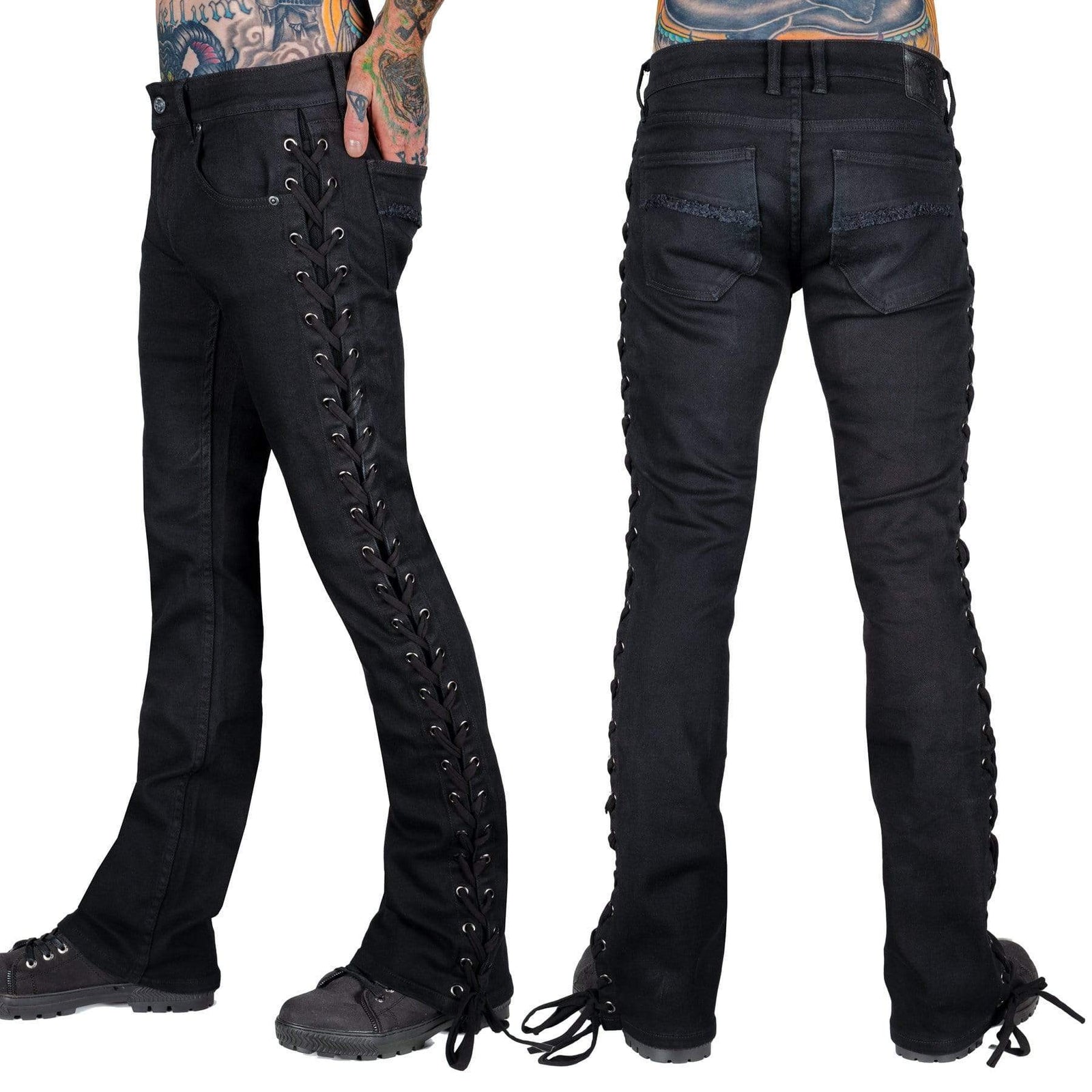 Wornstar Clothing Pants Hellraiser Side Laced Mens Jeans - Black